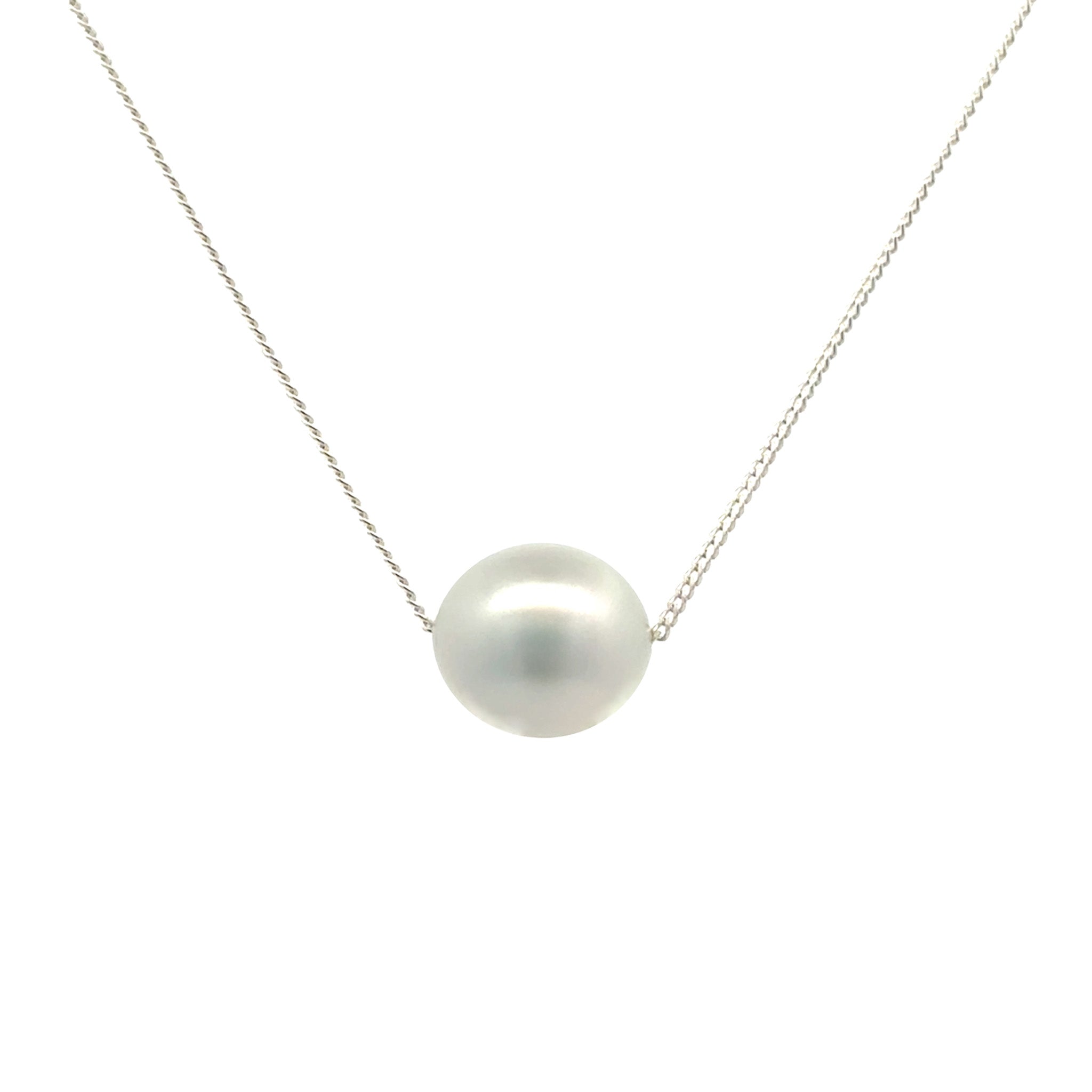 Sterling Silver Australian South Sea 10-11 mm Cultured Pearl Necklace front view on a white background