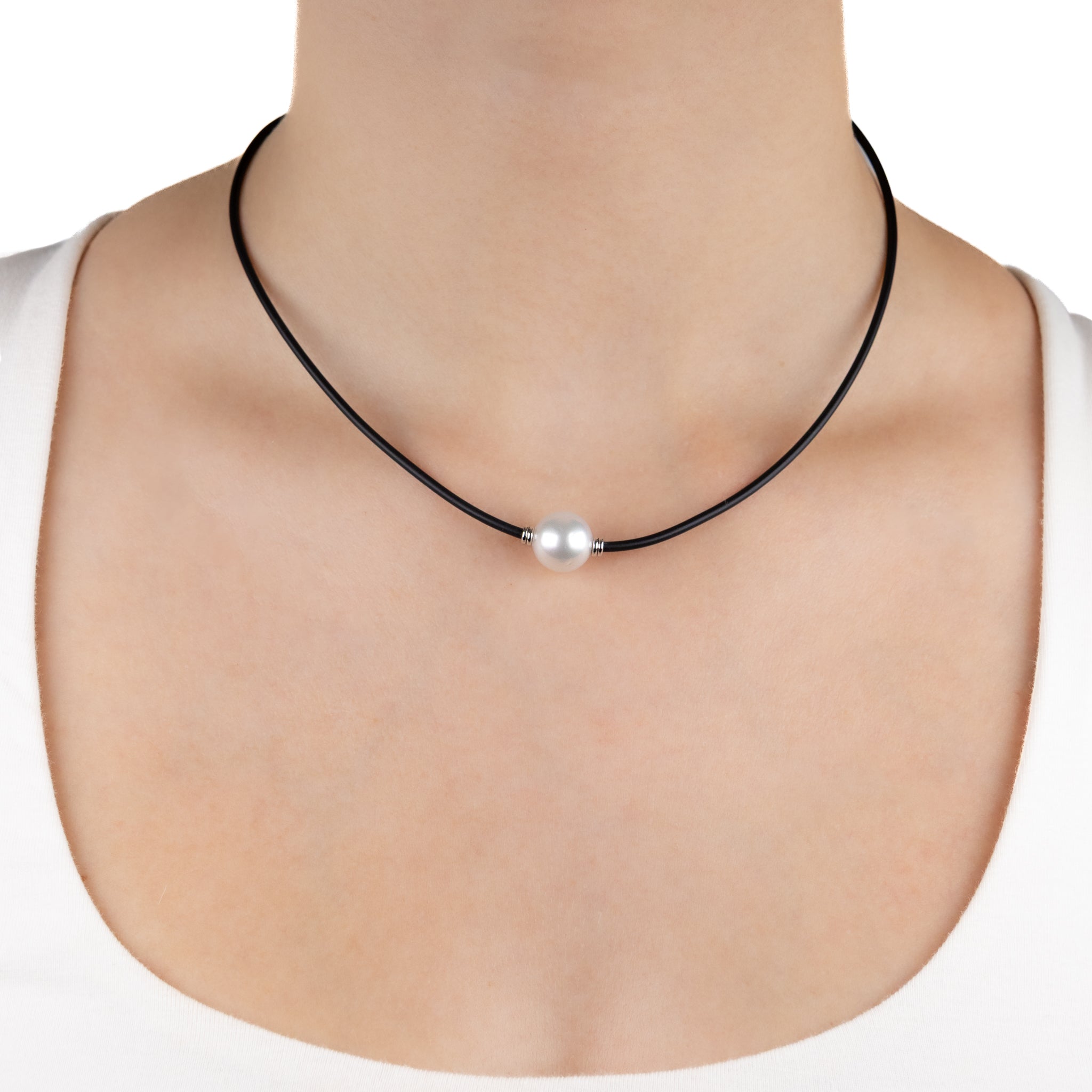 Sterling Silver Australian South Sea 11-12 mm Cultured Pearl Neoprene Necklace