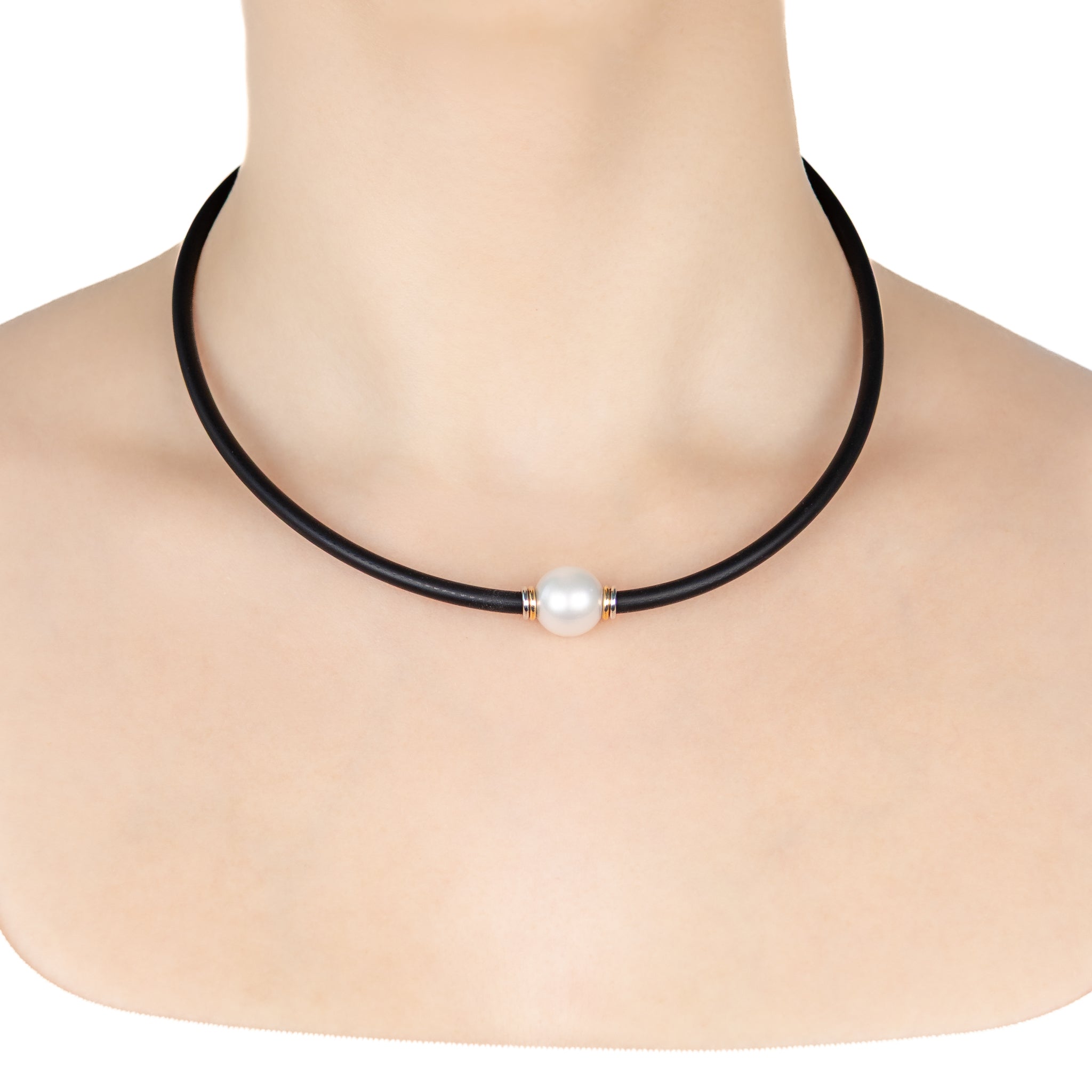 Sterling Silver & 9K Yellow Gold Australian South Sea 13-14 mm Cultured Pearl Neoprene Necklace