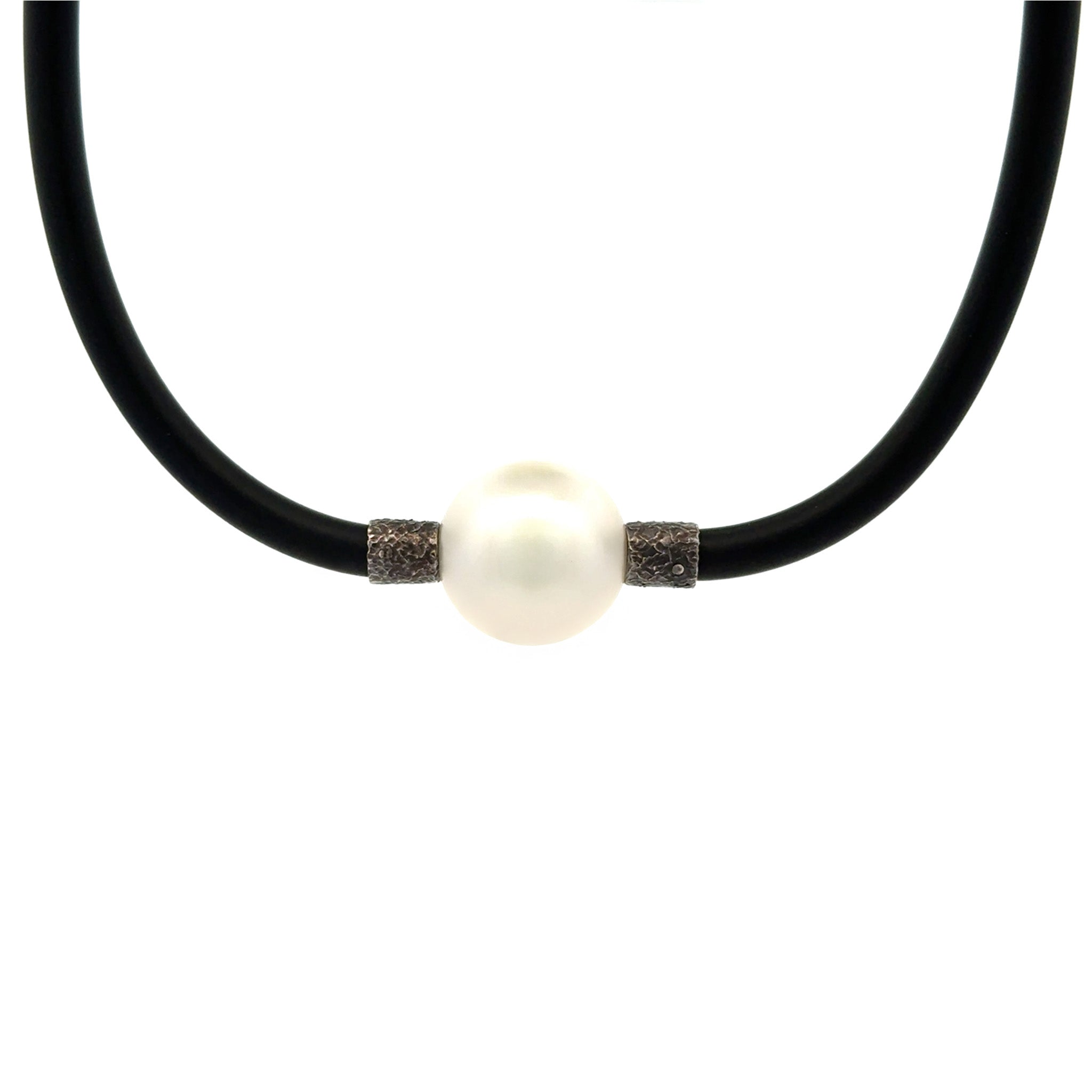 Sterling Silver Australian South Sea 15-16 mm Cultured Pearl Neoprene Necklace front view