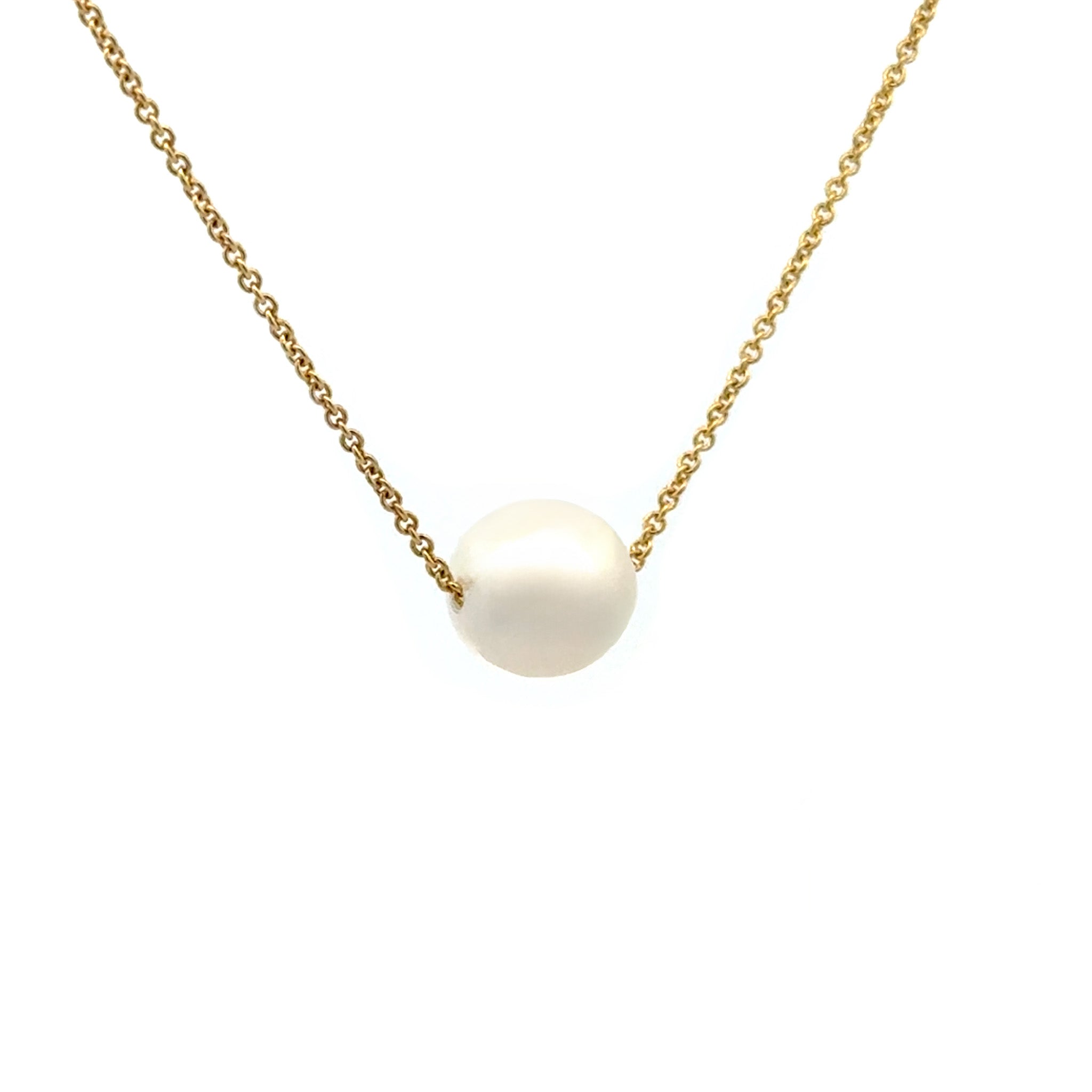 9K Yellow Gold Australian South Sea 10-11 mm Cultured Pearl Necklace side view on a white background