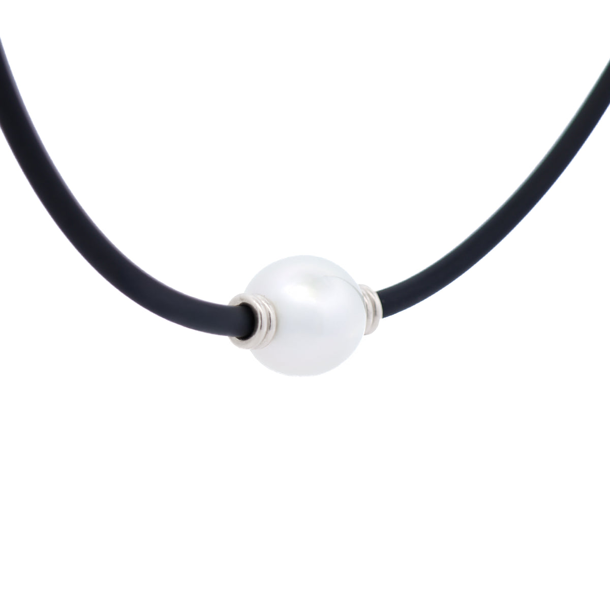 Sterling Silver Australian South Sea 11-12 mm Cultured Pearl Neoprene Necklace side view