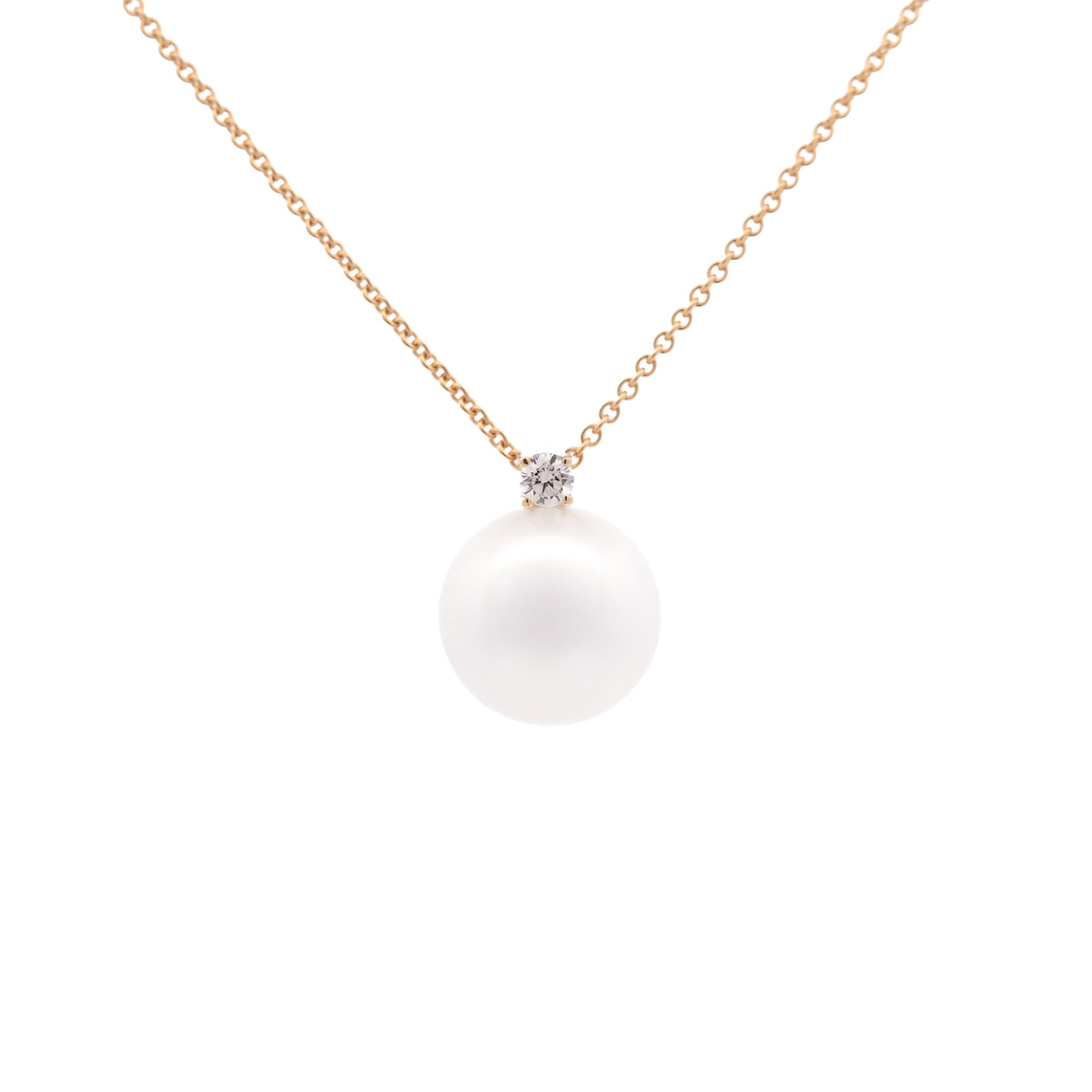 9K Yellow Gold Australian South Sea 11-12 mm Cultured Pearl and Diamond Necklace front view