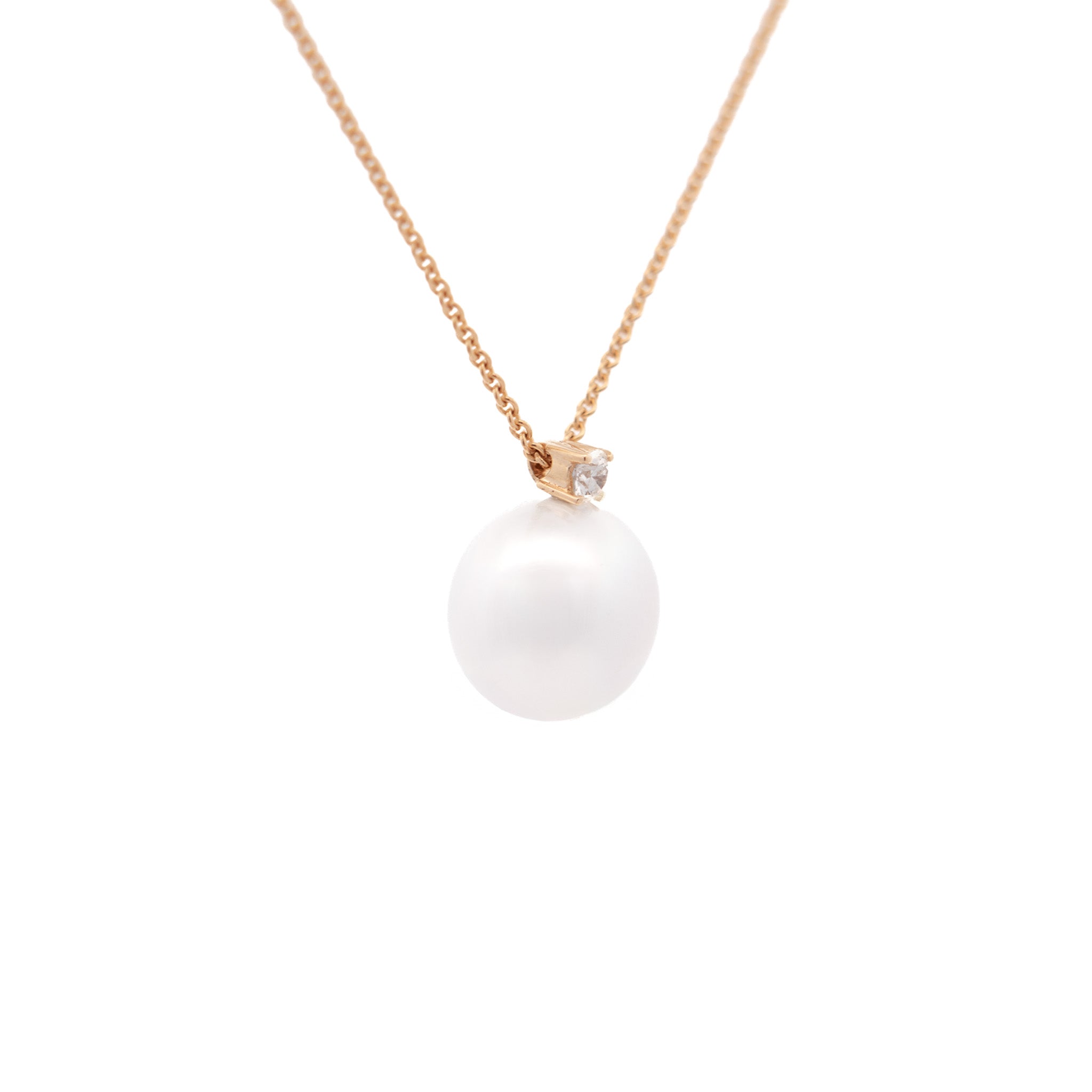 9K Yellow Gold Australian South Sea 11-12 mm Cultured Pearl and Diamond Necklace side view