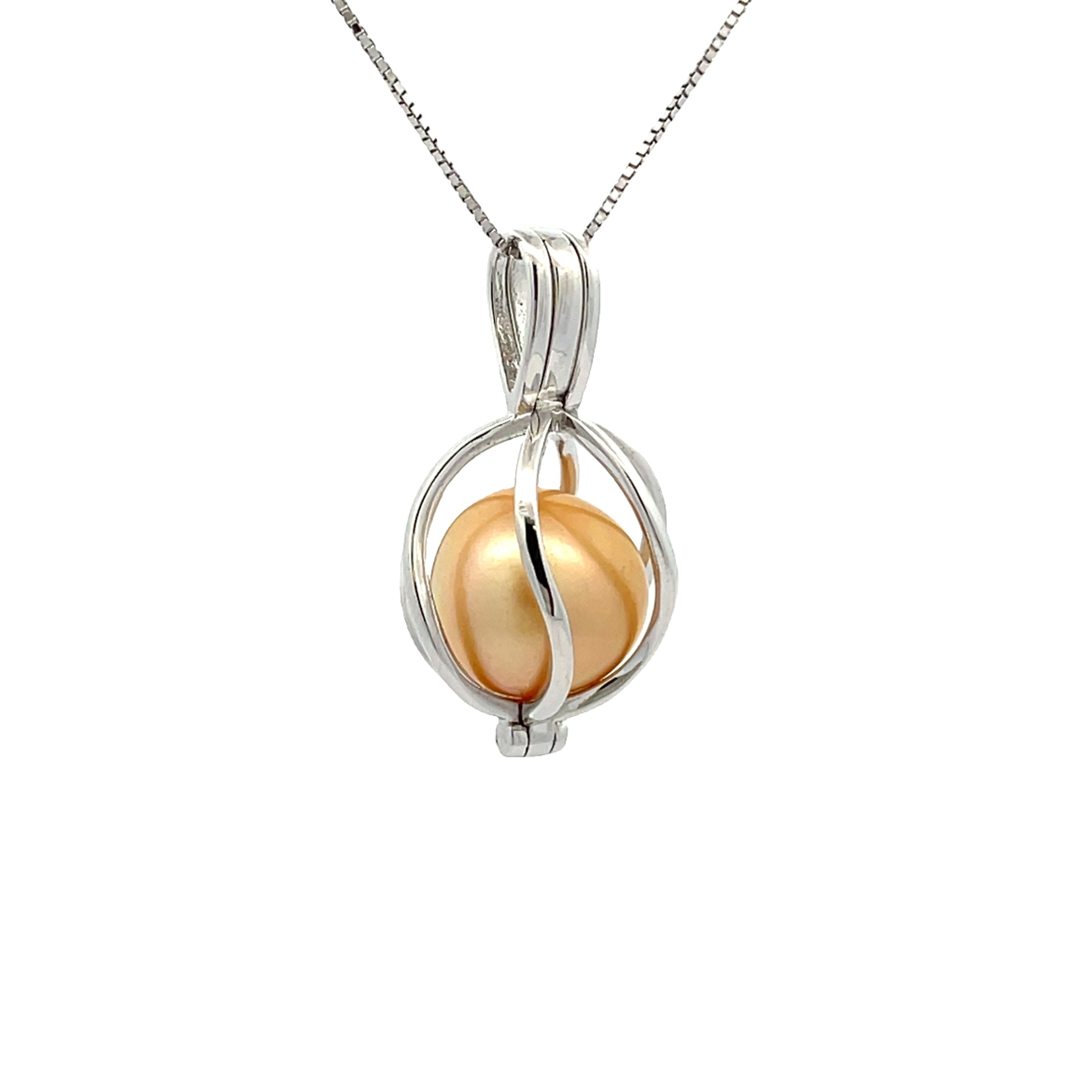 Sterling Silver South Sea Cultured Pearl Curved Cage Pendant