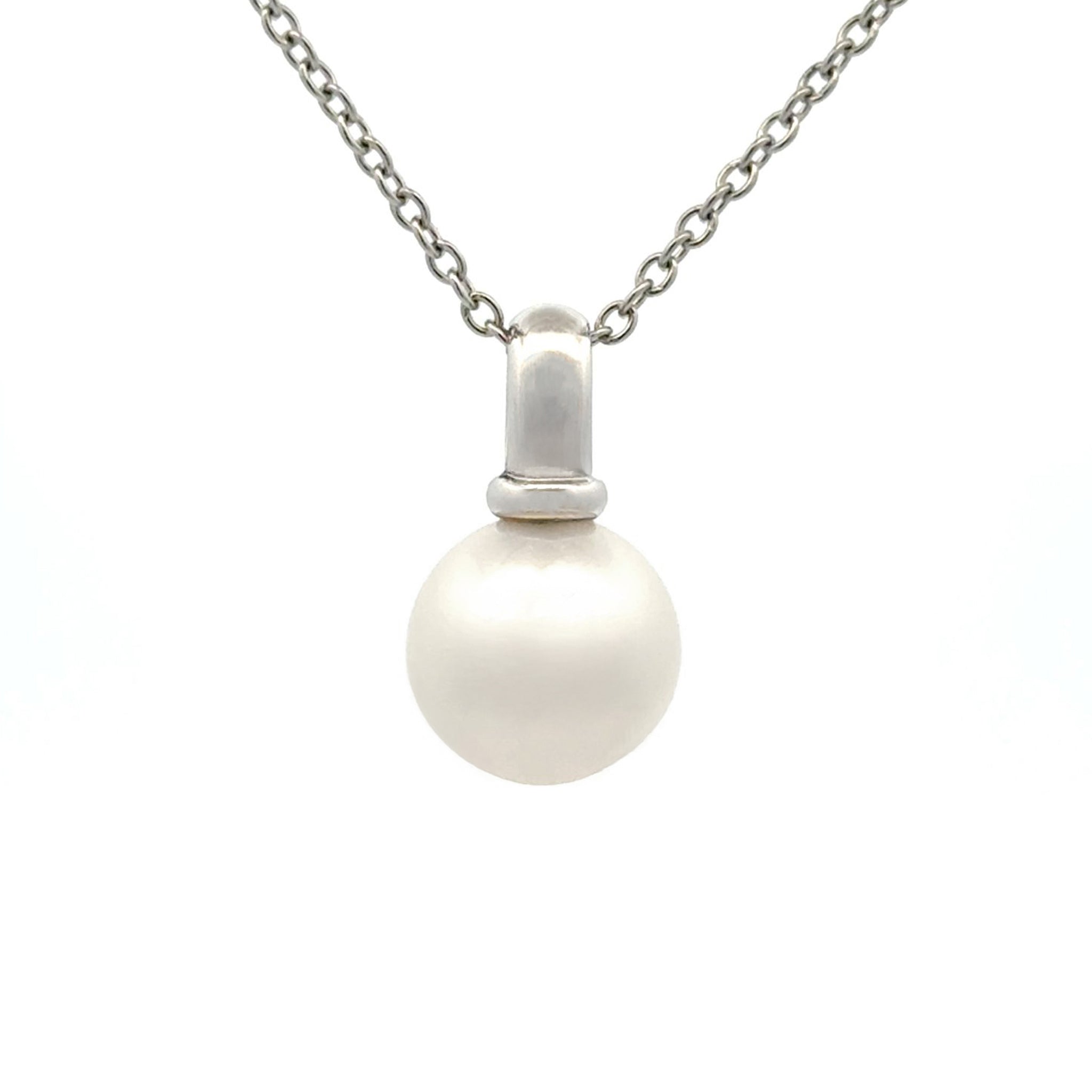 18K White Gold Australian South Sea Cultured 11-12 mm Pearl Pendant front view