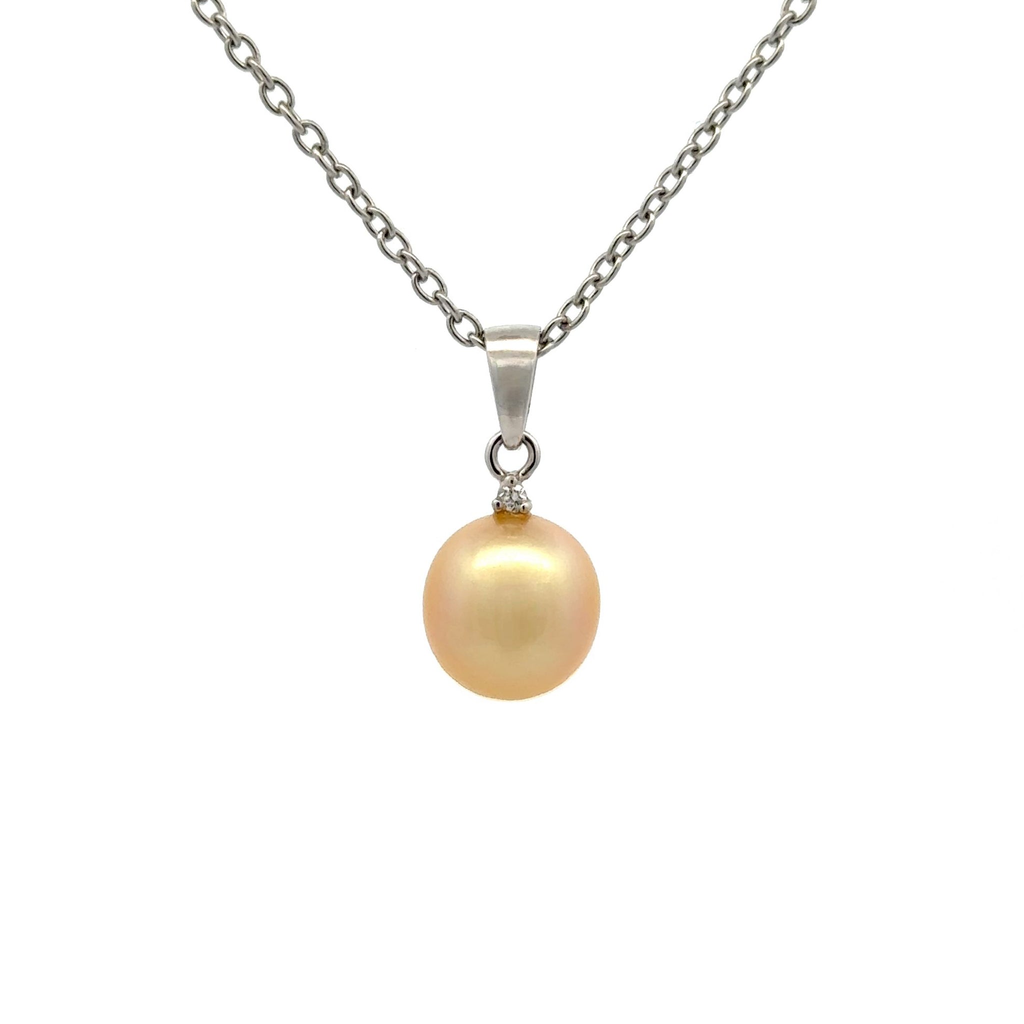 18K White Gold South Sea Cultured Pearl and Diamond Pendant
