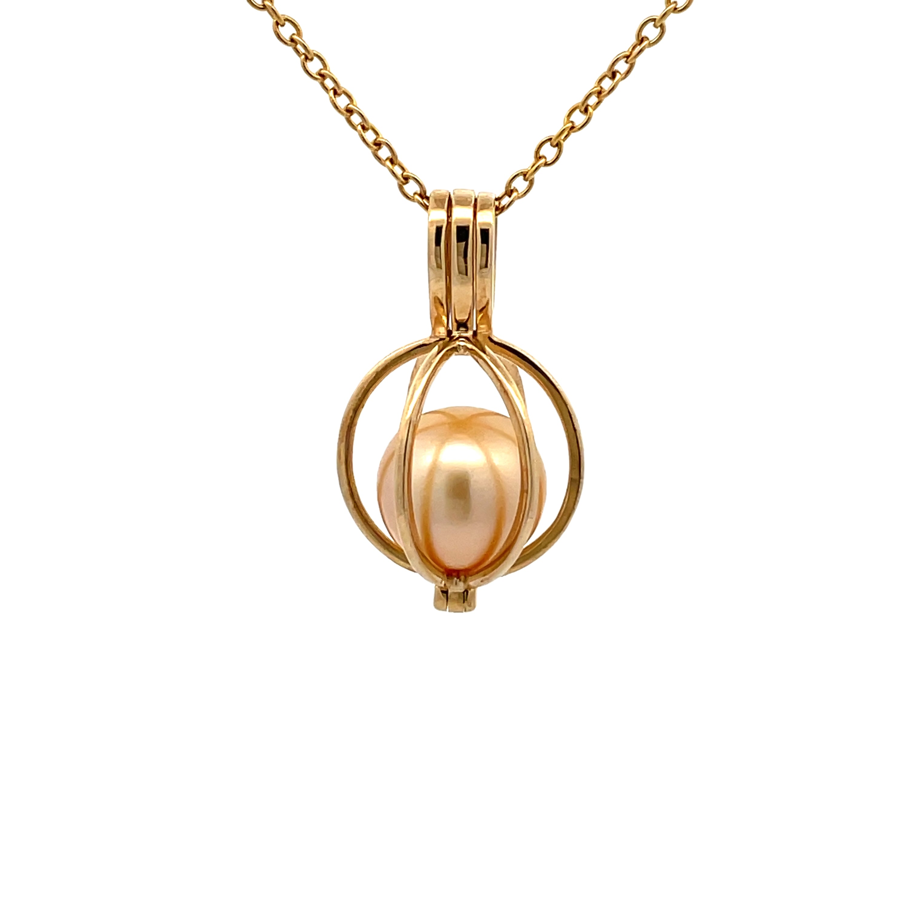 9K Yellow Gold South Sea Cultured 10-11 mm Pearl Cage Pendant