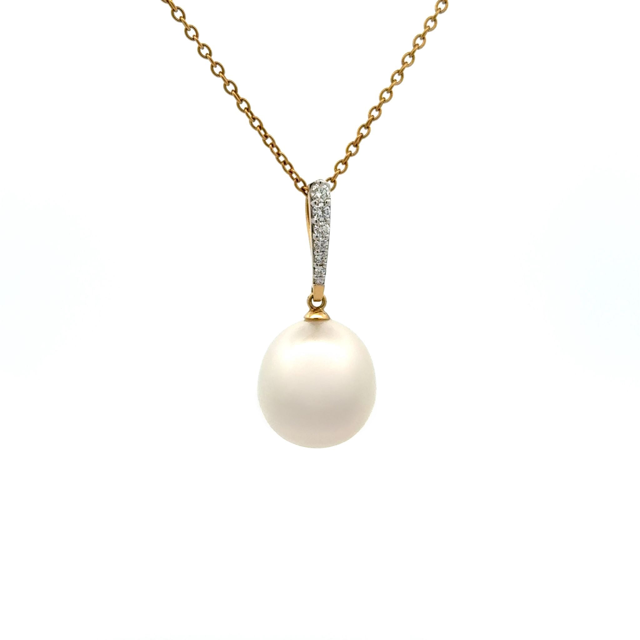 18K Yellow Gold Australian South Sea Cultured 14-15mm Pearl and Diamond Pendant side view