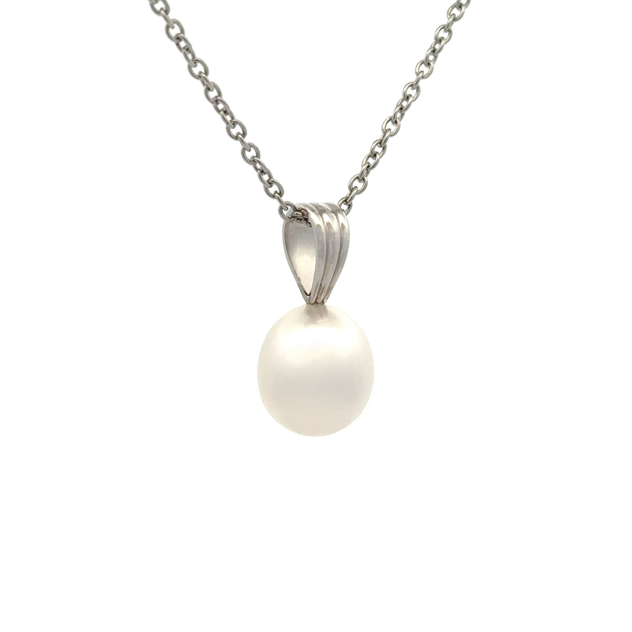 9K White Gold Australian South Sea Cultured Pearl Pendant side view