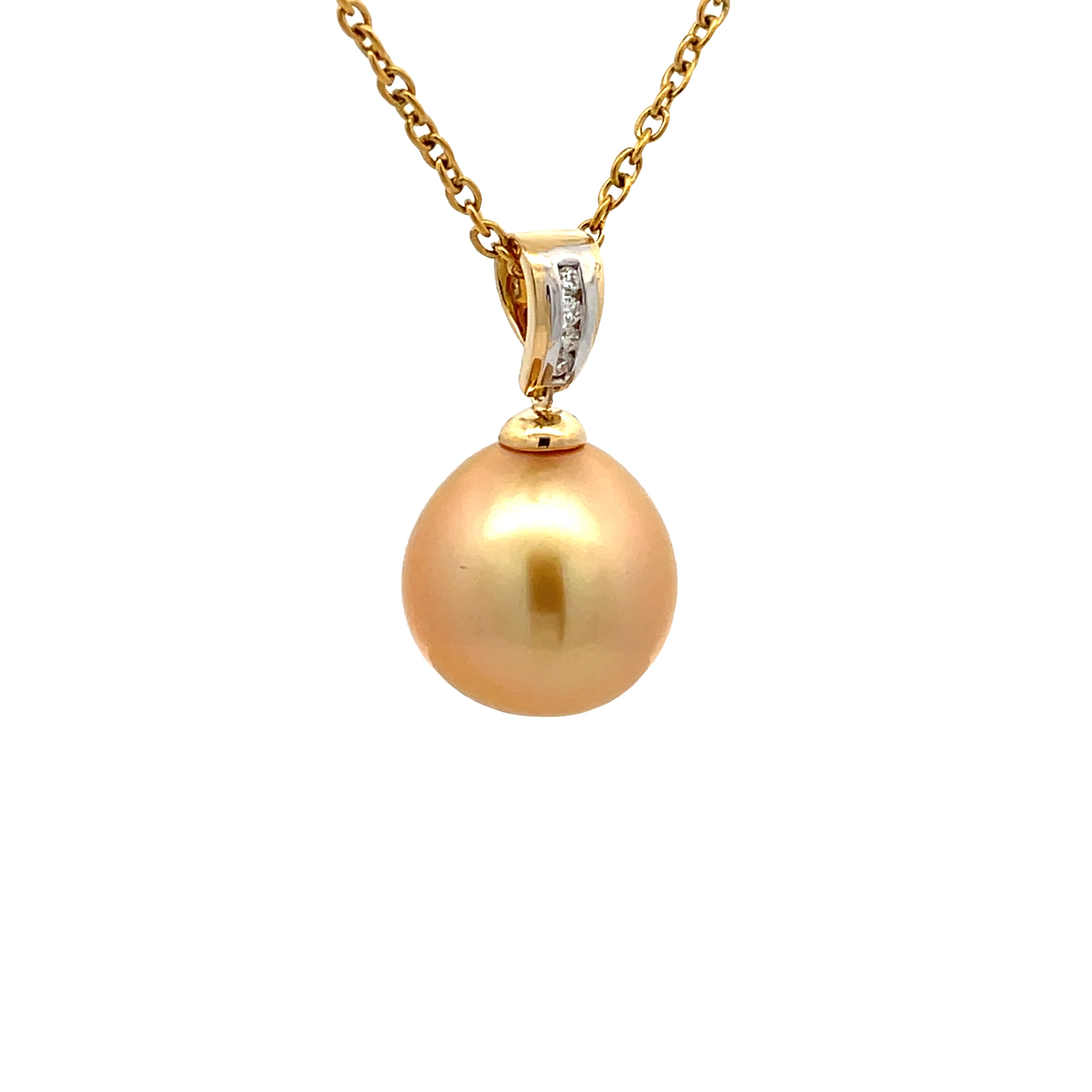 18K Yellow Gold South Sea Cultured 13 - 14mm Pearl and Diamond Pendant