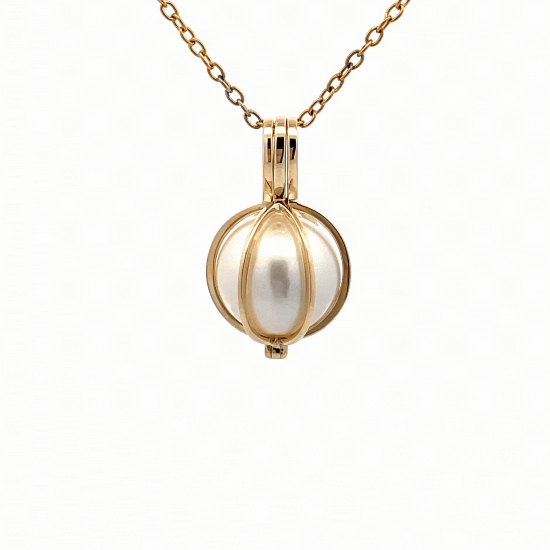 9K Yellow Gold Australian South Sea Cultured 12-13 mm Pearl Cage Pendant