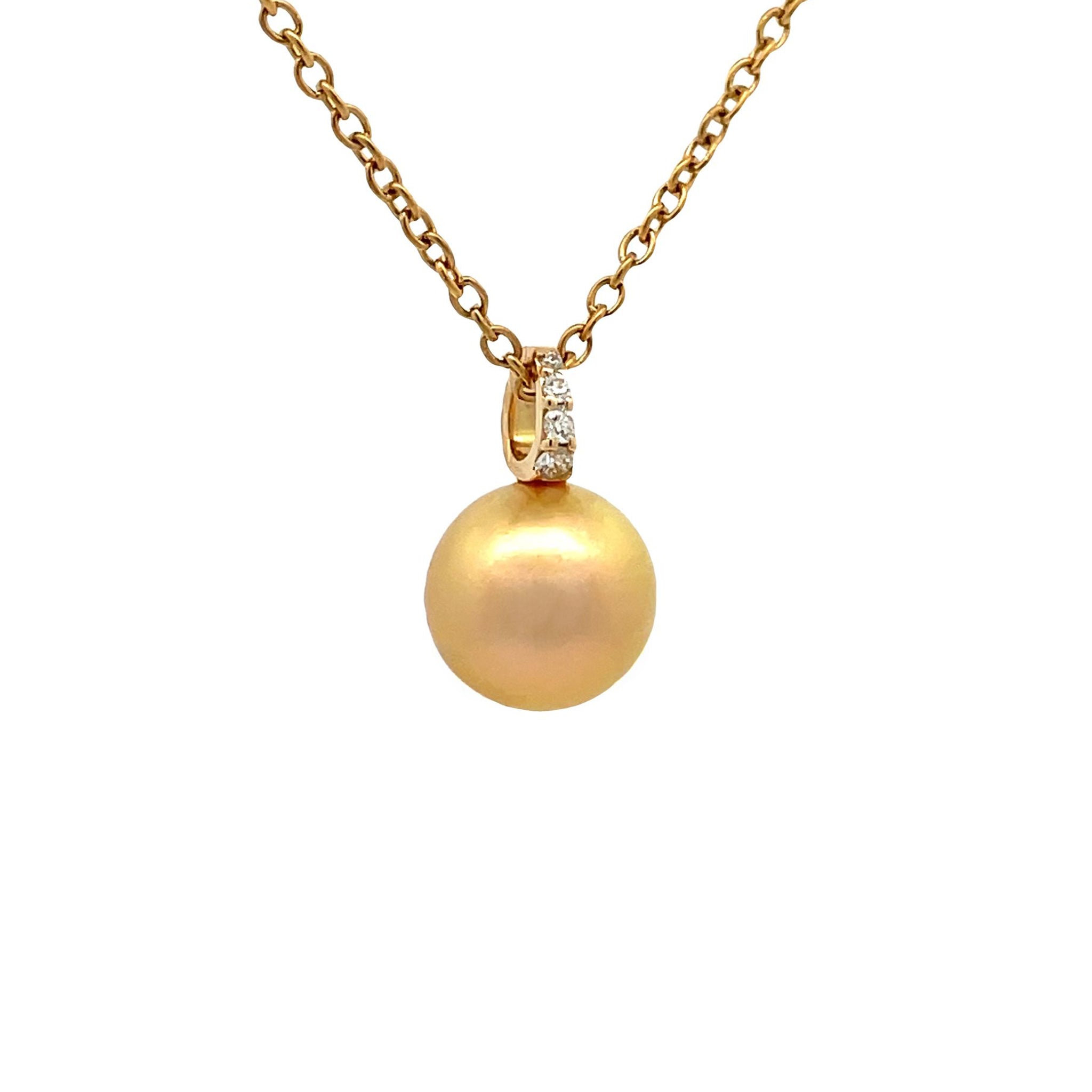 18K Yellow Gold South Sea Cultured 9 -10mm Pearl and Diamond Pendant