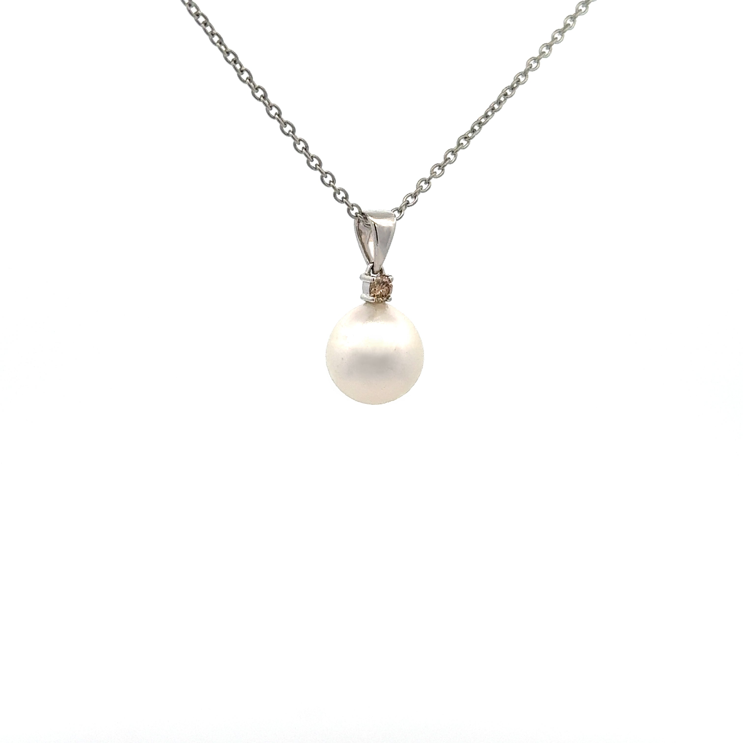 9K White Gold Australian South Sea Cultured 11-12 mm Pearl and Argyle Diamond Pendant