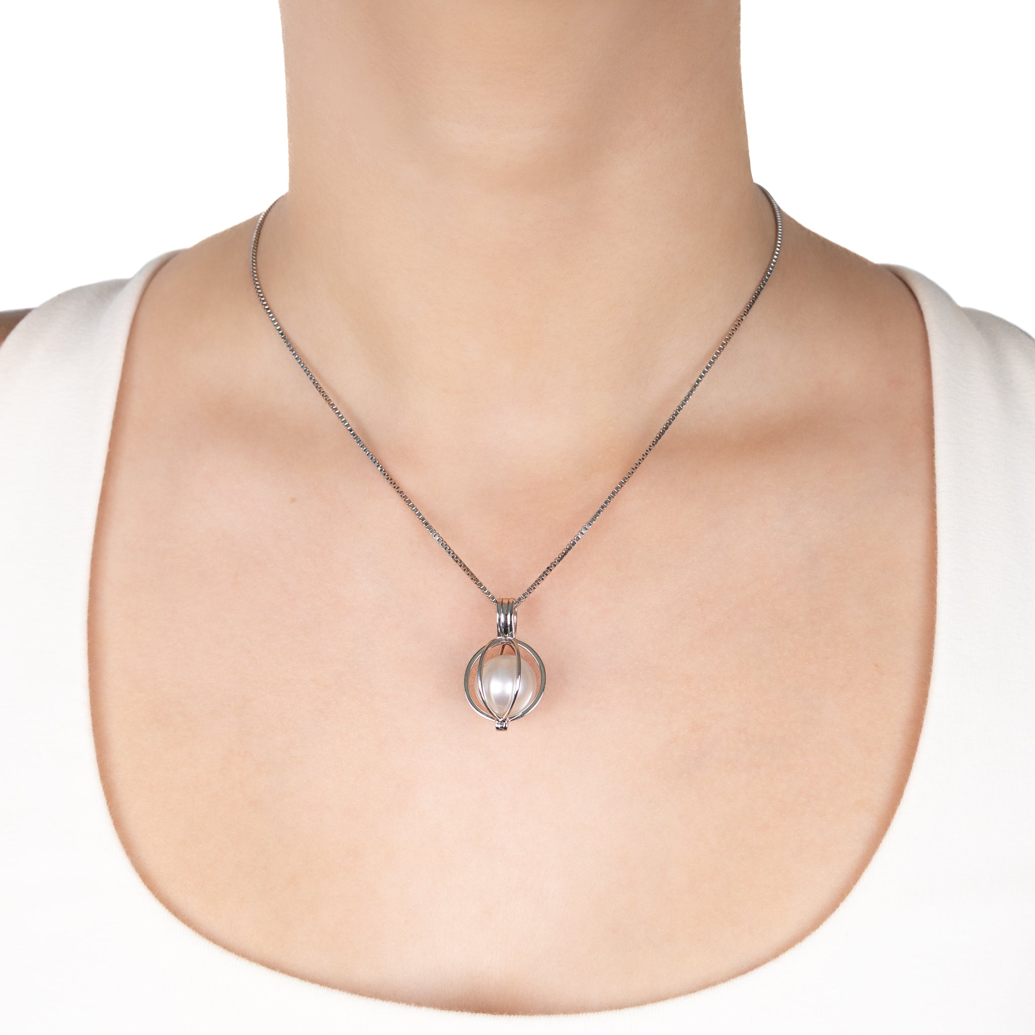 Sterling Silver Australian South Sea Cultured 12-13 mm Pearl Large Cage Pendant