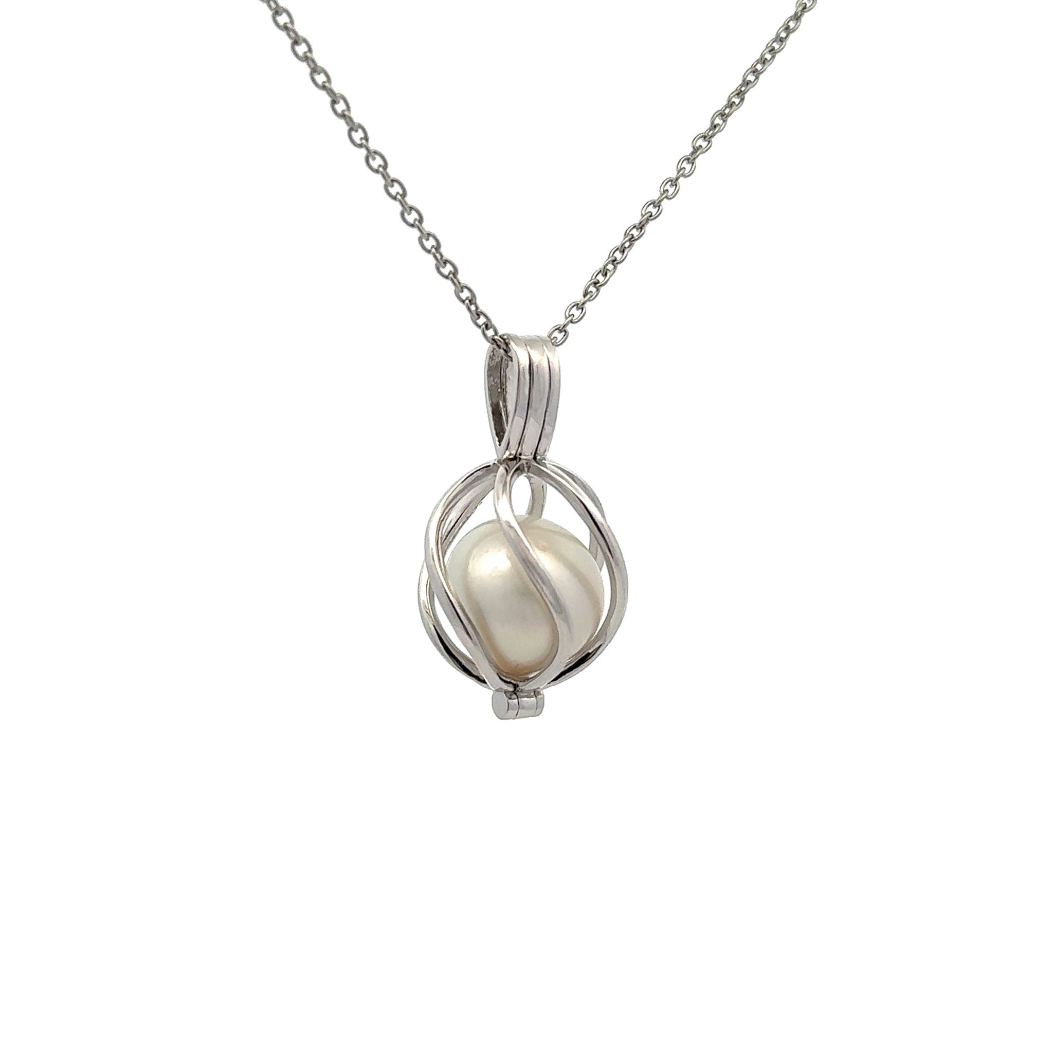Sterling Silver Australian South Sea Cultured 13-14mm Pearl Large Curved Cage Pendant