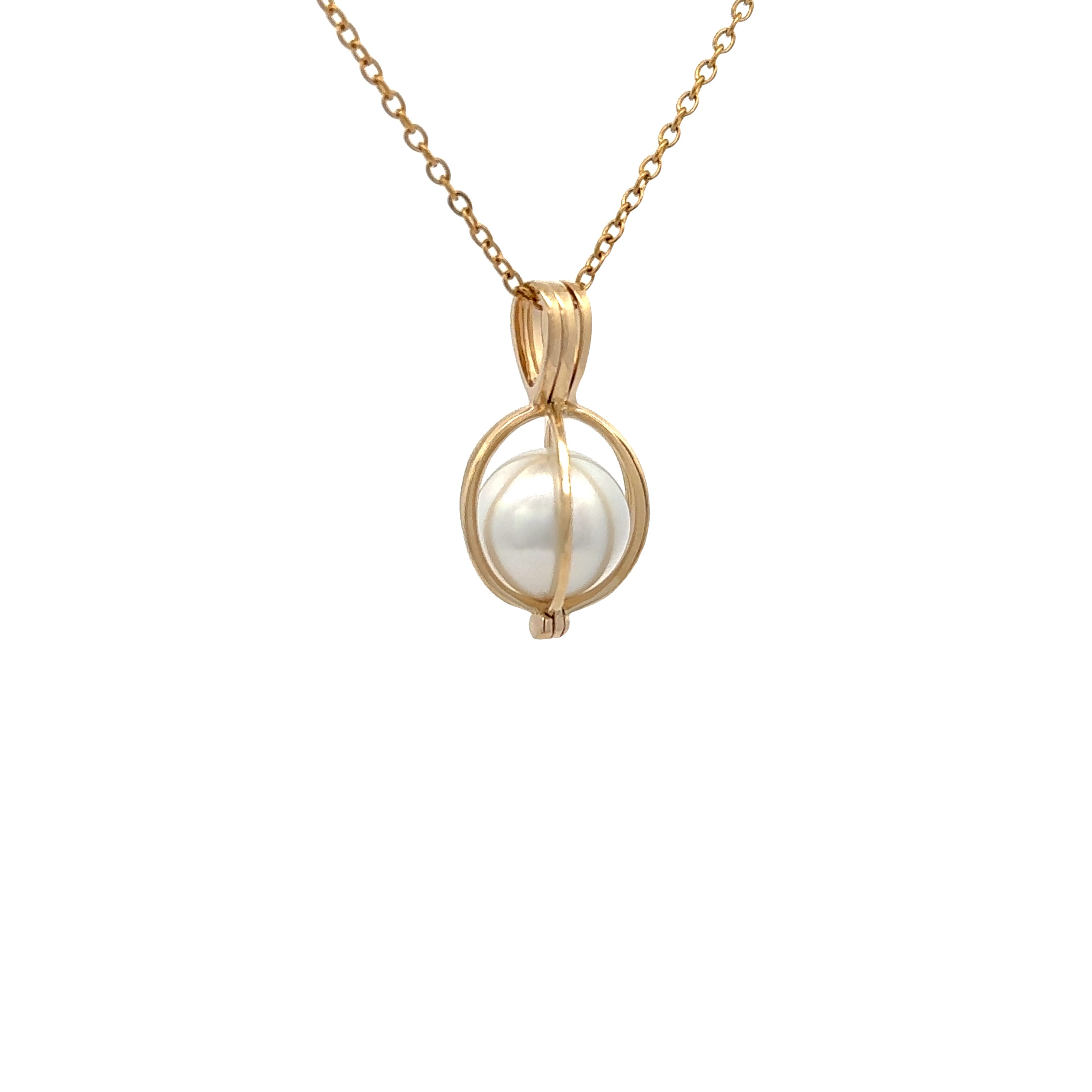 9K Yellow Gold Australian South Sea Cultured 11-12 mm Pearl Cage Pendant