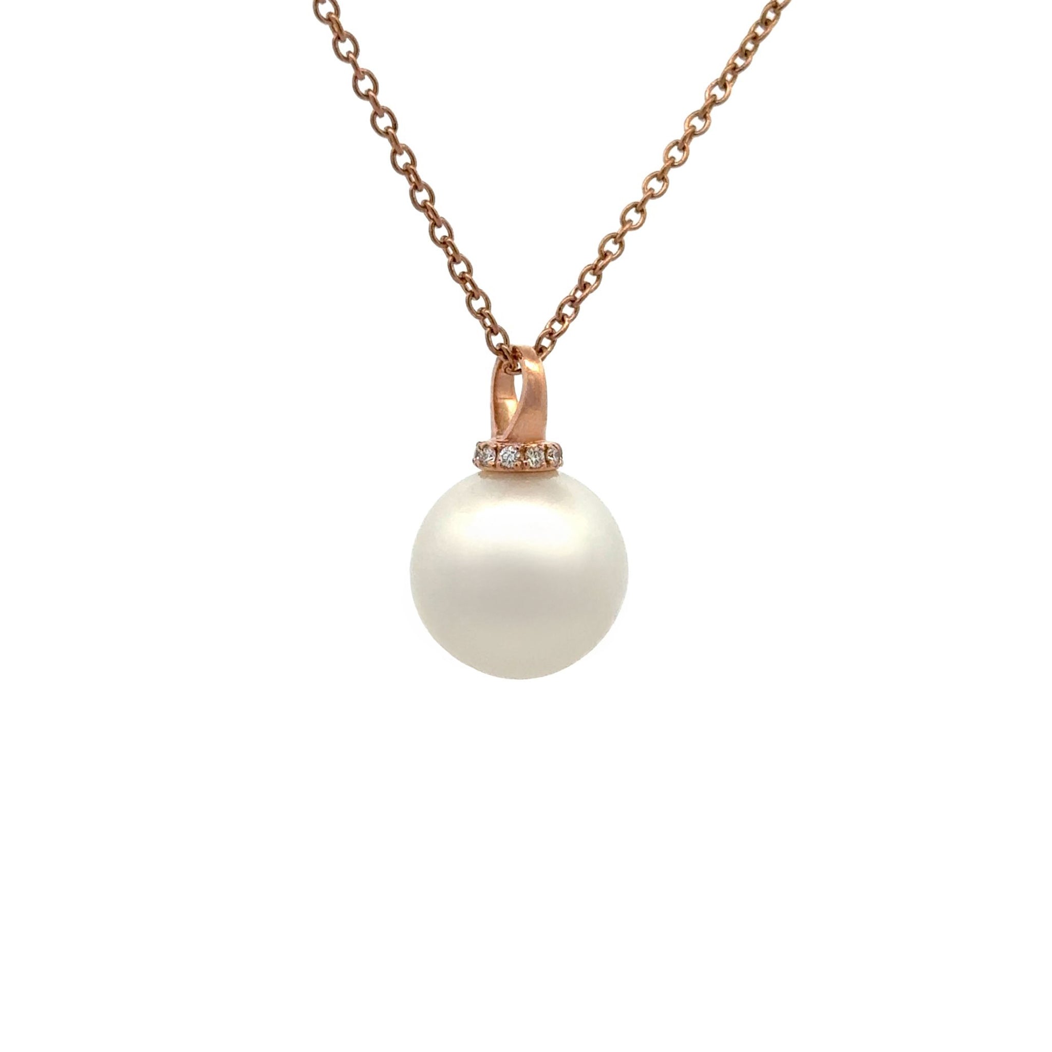 18K Rose Gold Australian South Sea 13-14mm Cultured Pearl and Diamond Pendant side view