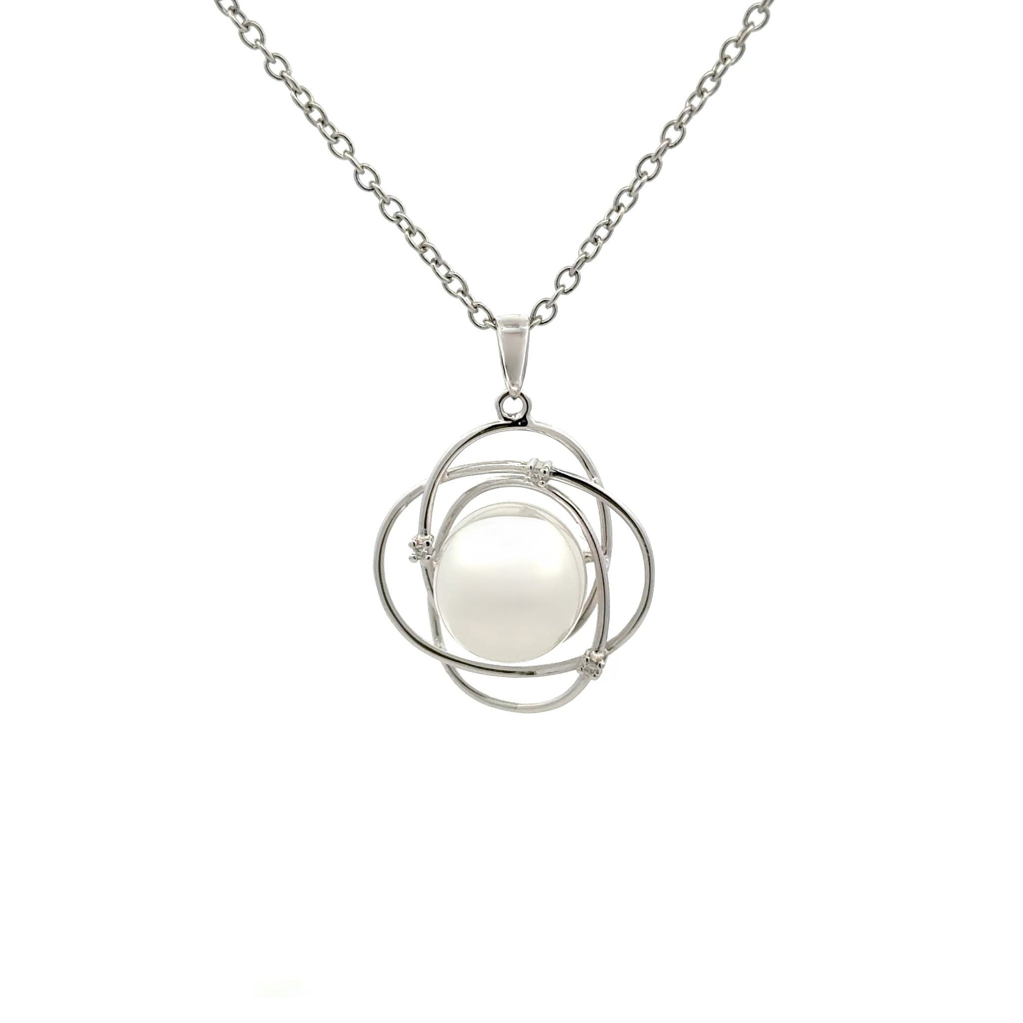 18K White Gold Australian South Sea Cultured 10-11mm Pearl and Diamond Pendant front view