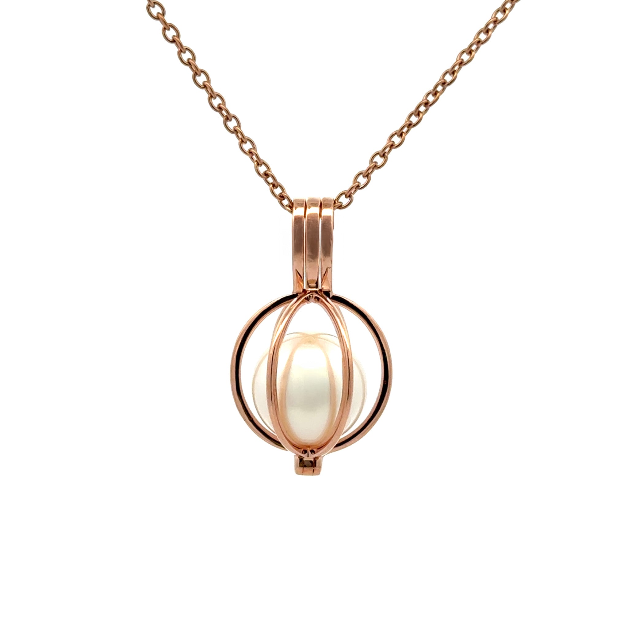 9K Rose Gold Australian South Sea 10-11 mm Cultured Pearl Cage Pendant front view