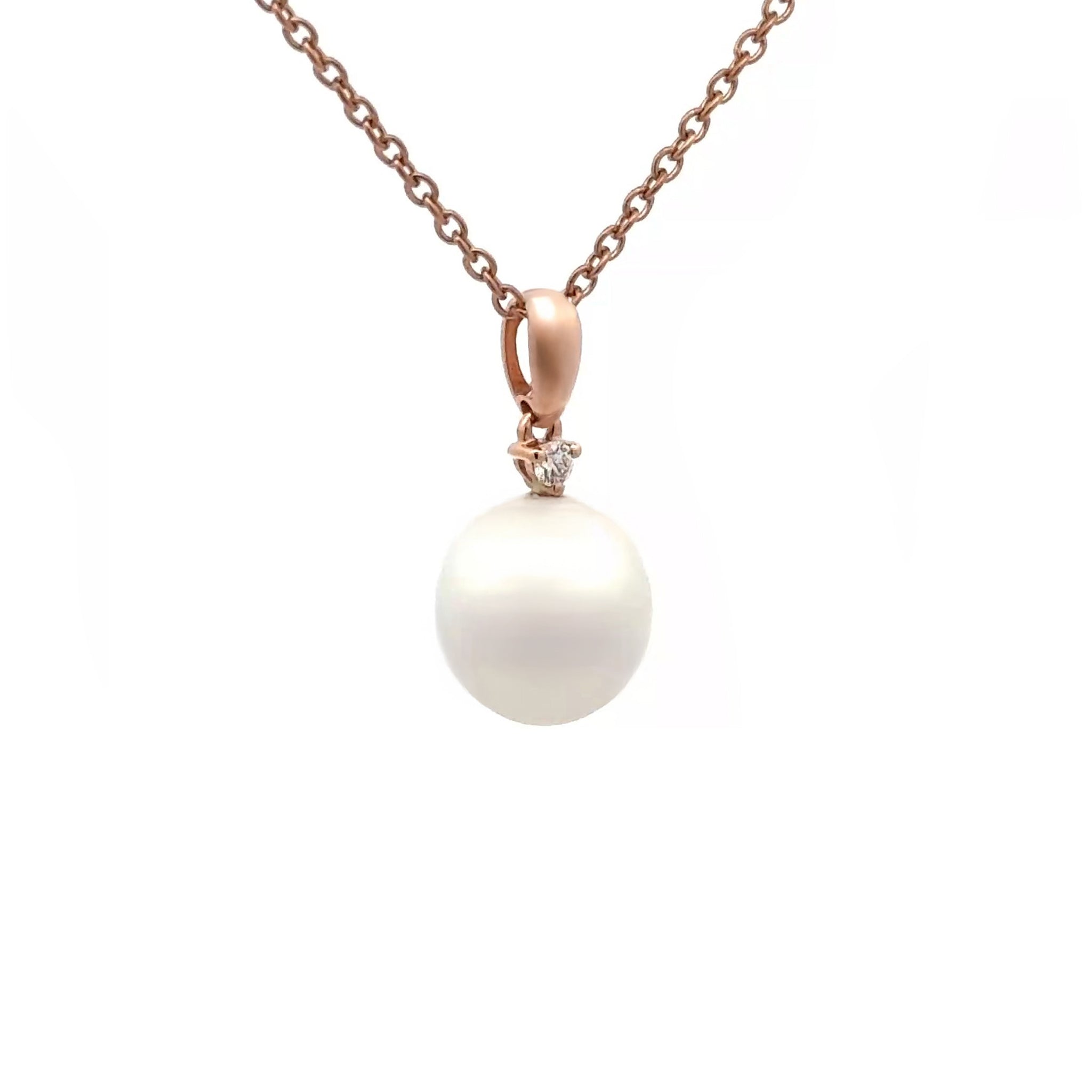 18K Rose Gold Australian South Sea 11-12 mm Cultured Pearl and Diamond Pendant side view