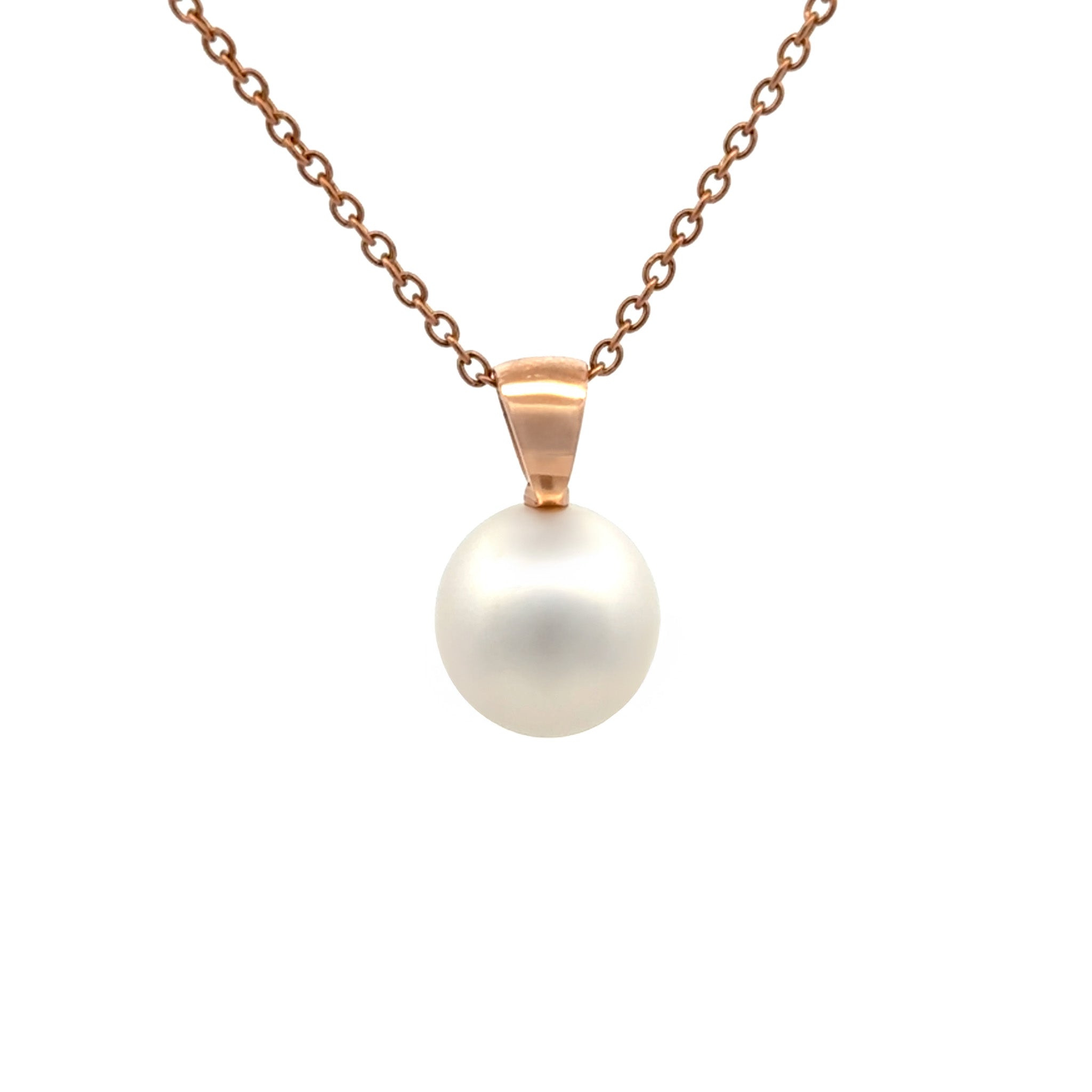 18K Rose Gold Australian South Sea 11-12 mm Cultured Pearl Pendant front view on a white background