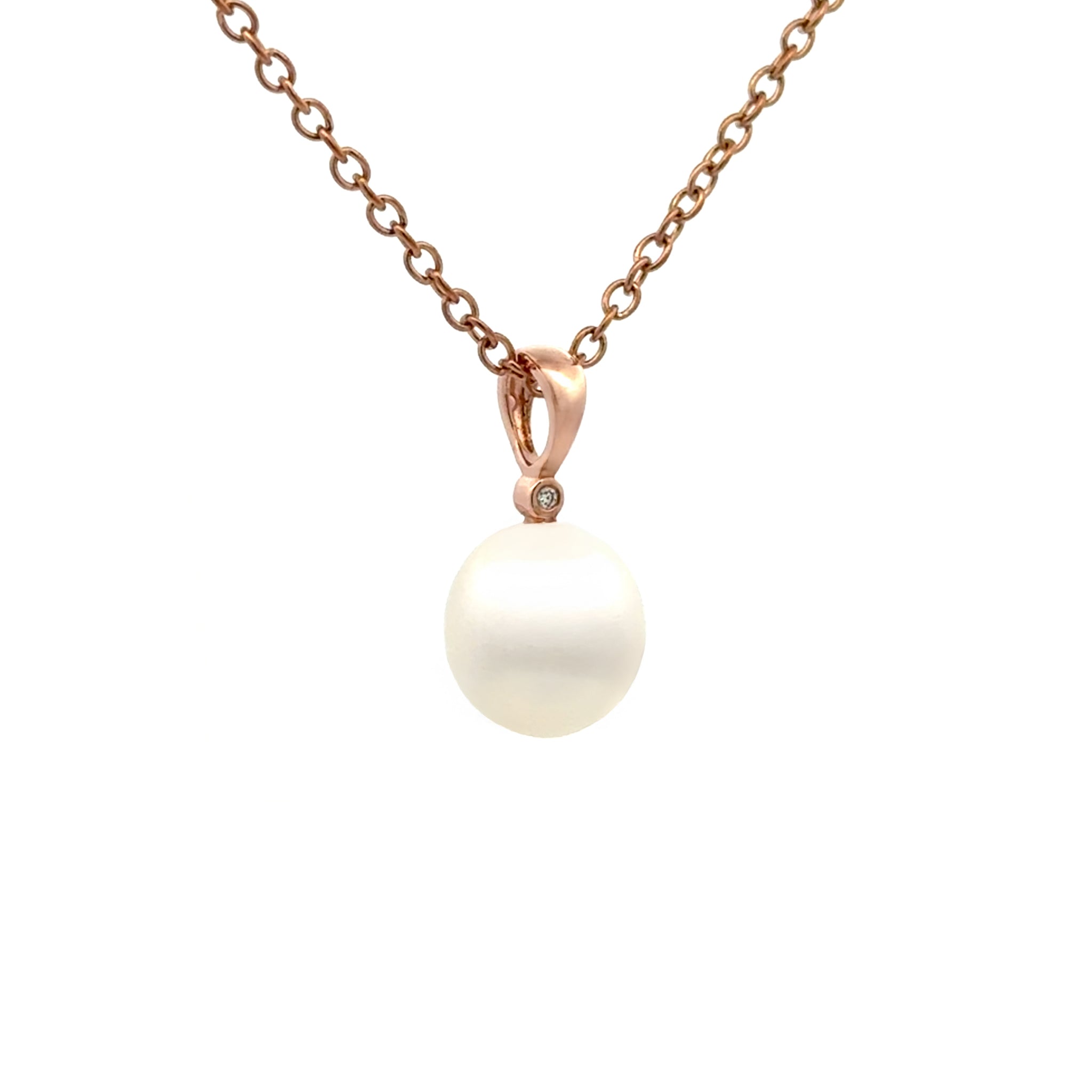 9K Rose Gold Australian South Sea 9-10 mm Cultured Pearl and Diamond Pendant side view