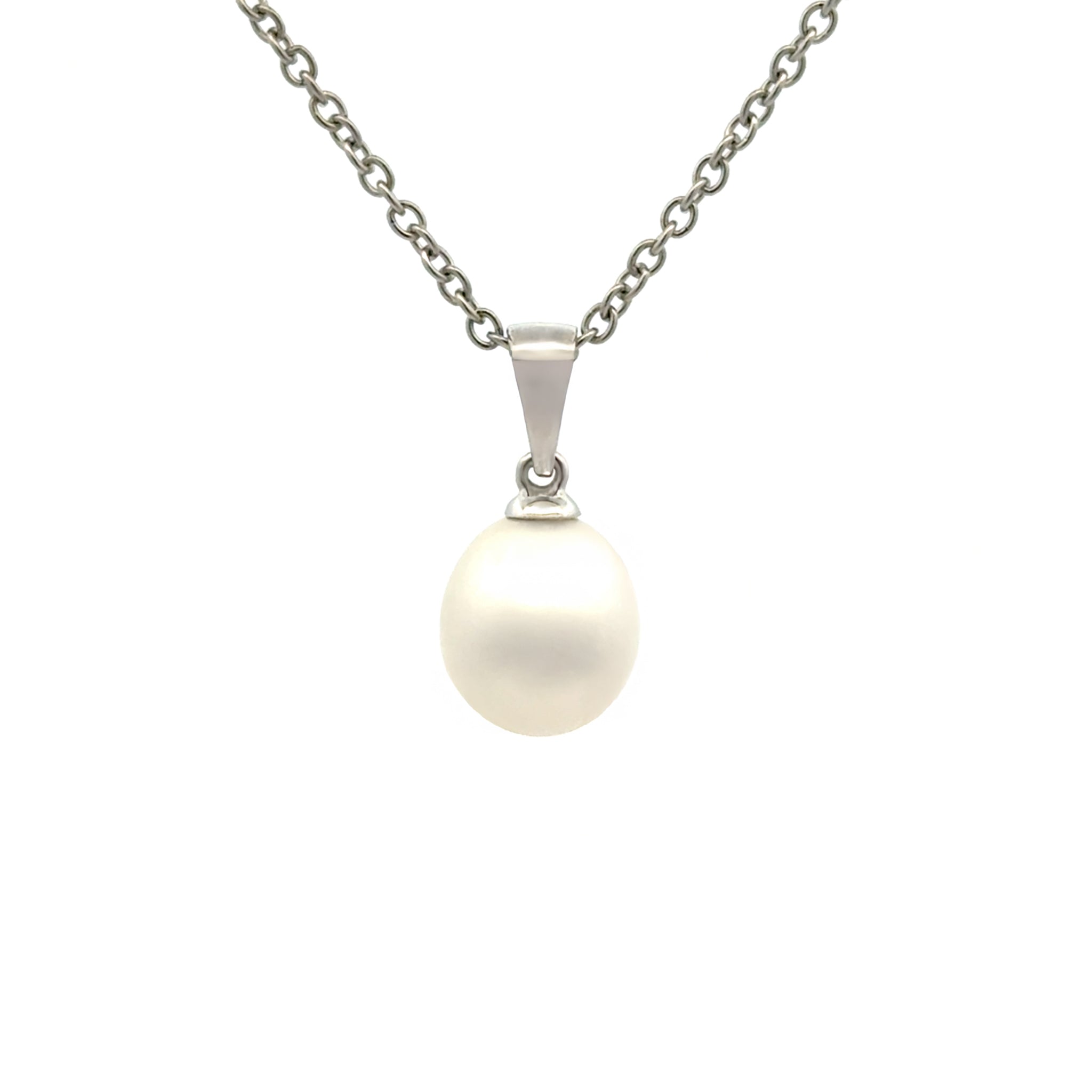 9K White Gold Australian South Sea 9-10 mm Cultured Pearl Pendant front view