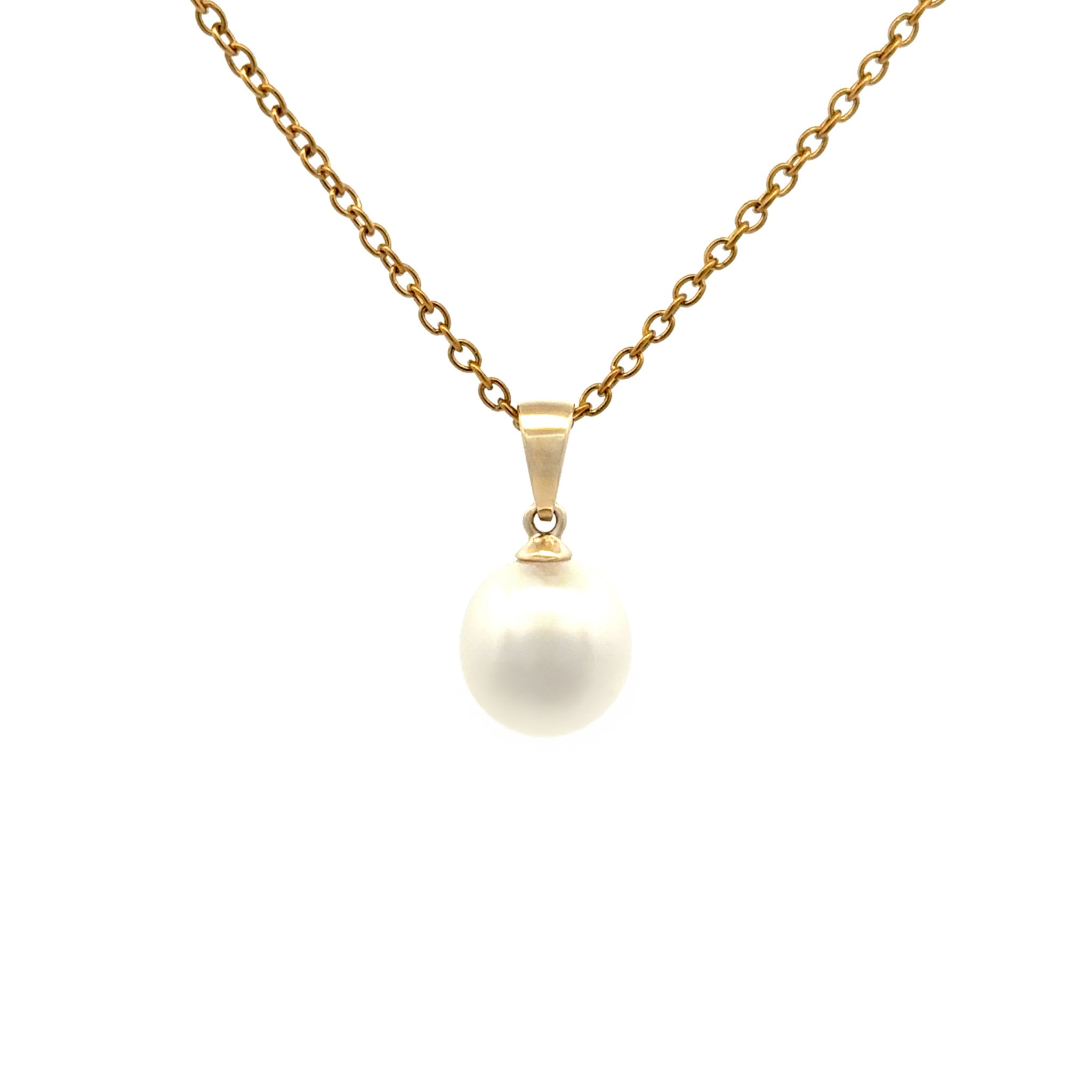 9K Yellow Gold Australian South Sea 9-10 mm Cultured Pearl Pendant front view on white background