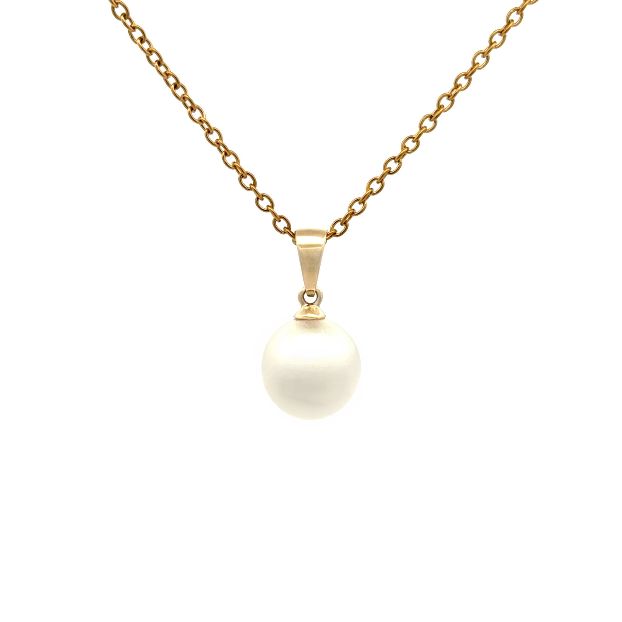 9K Yellow Gold Australian South Sea 9-10 mm Cultured Pearl Pendant front view