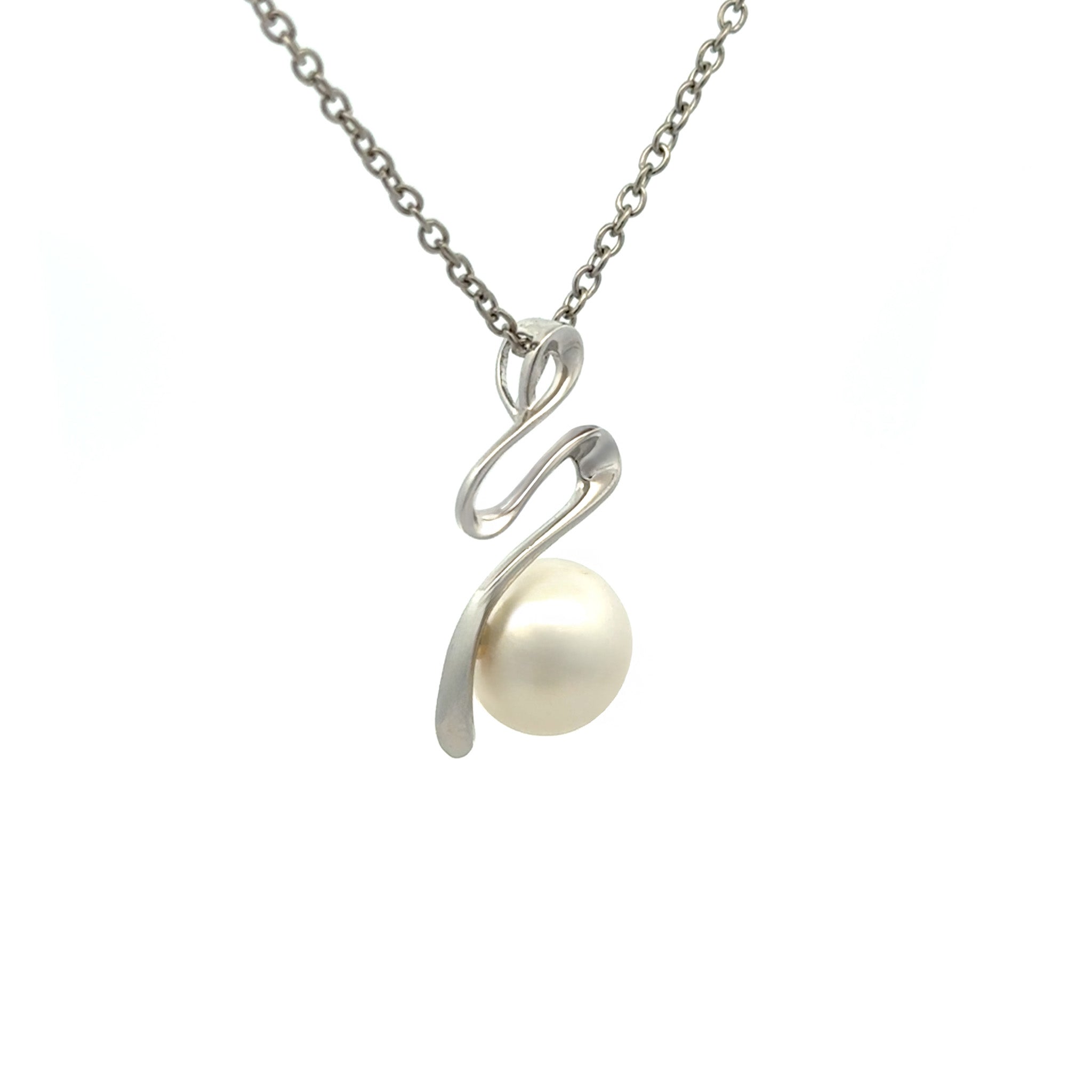 Sterling Silver Australian South Sea Cultured 9-10 mm Pearl Pendant side view