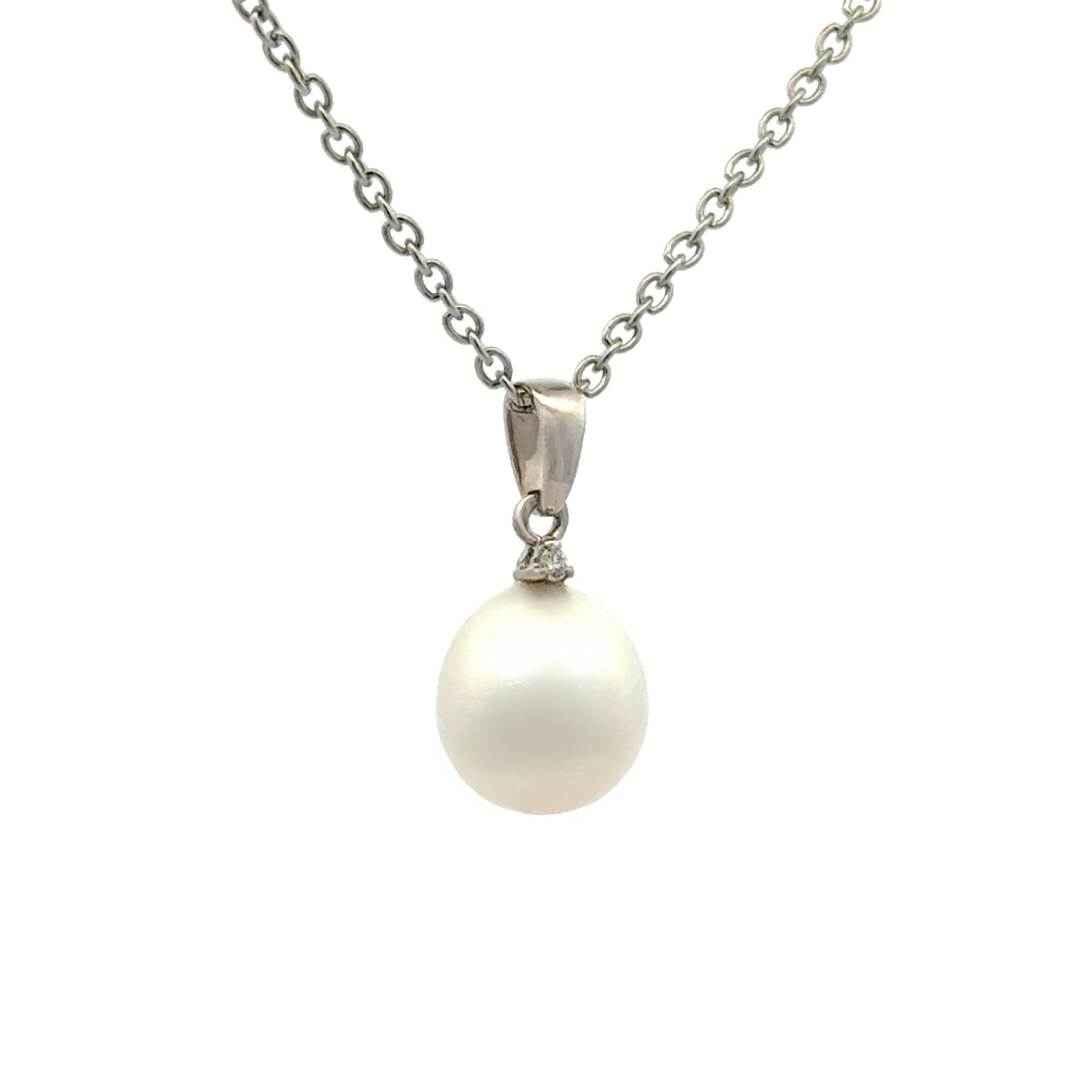 9K White Gold Australian South Sea 9-10 mm Cultured Pearl and Diamond Pendant side view
