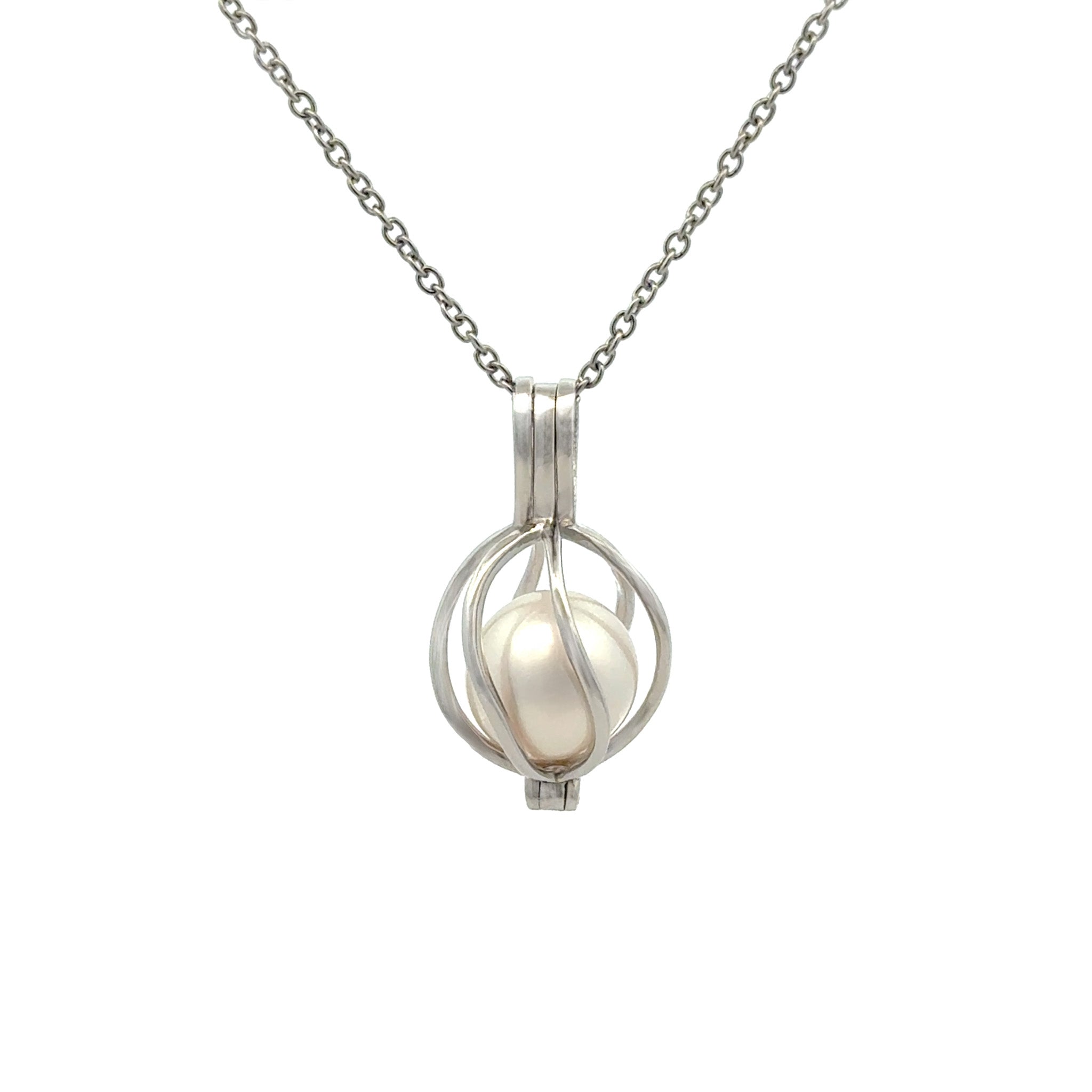 Sterling Silver Australian South Sea 10-11 mm Cultured Pearl Curved Cage Pendant front view
