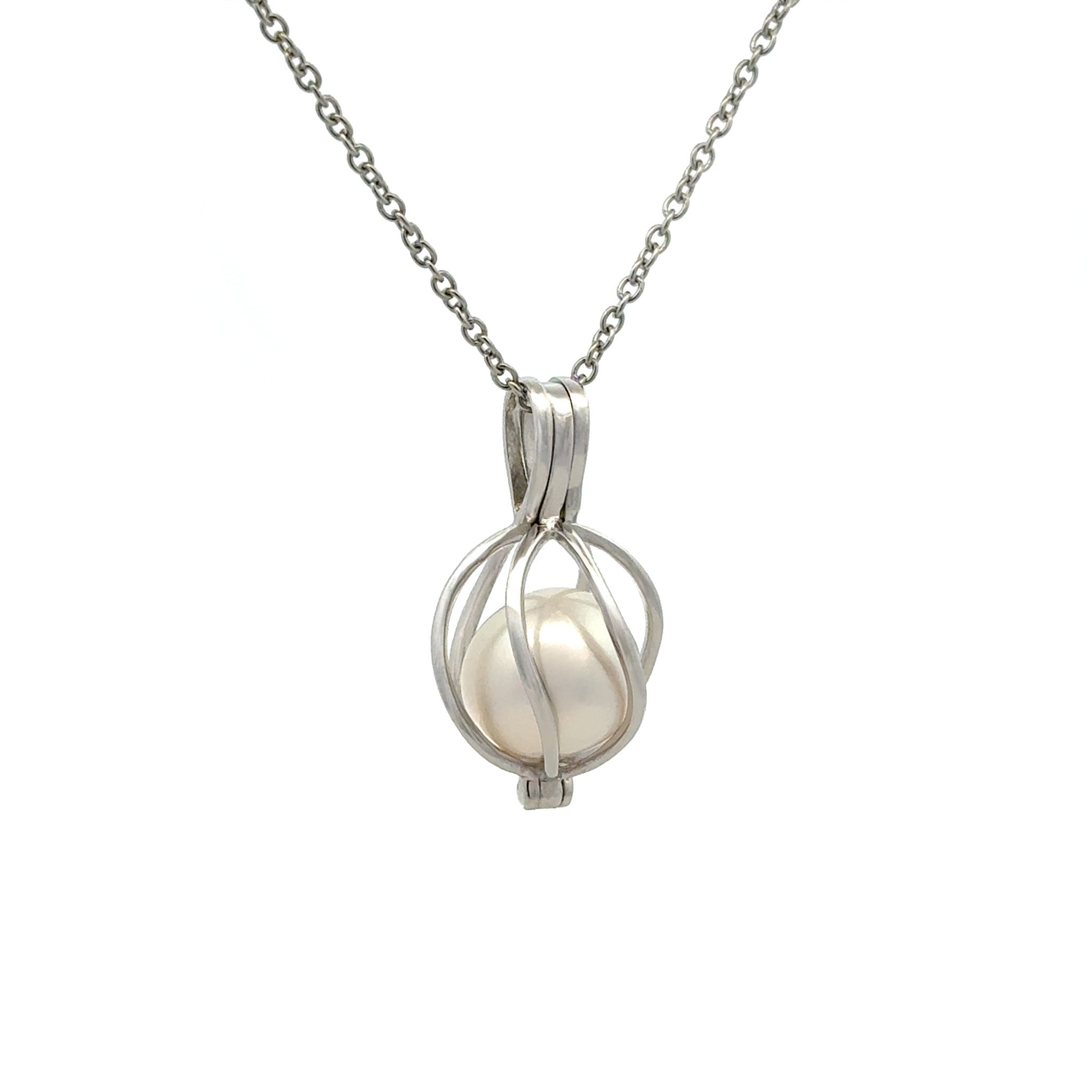 Sterling Silver Australian South Sea 10-11 mm Cultured Pearl Curved Cage Pendant side view