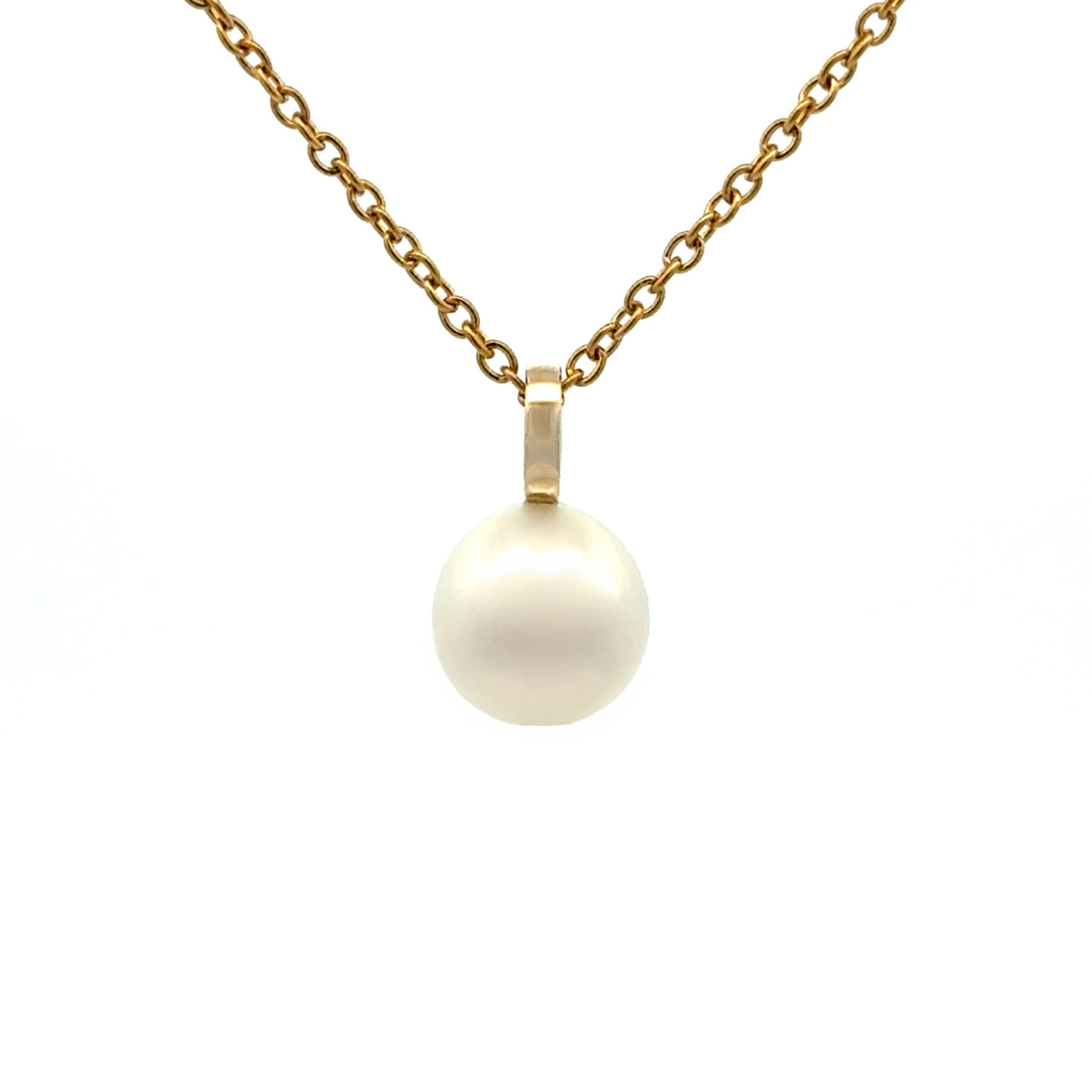 9K Yellow Gold Australian South Sea 9-10 mm Cultured Pearl Pendant front view