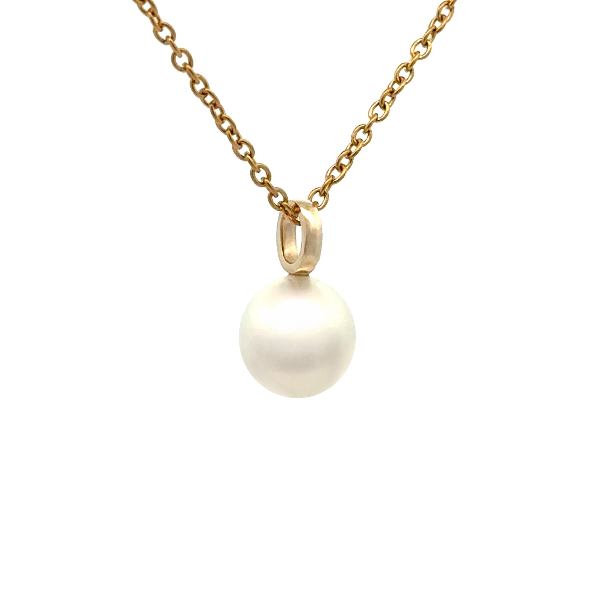 9K Yellow Gold Australian South Sea 9-10 mm Cultured Pearl Pendant side view