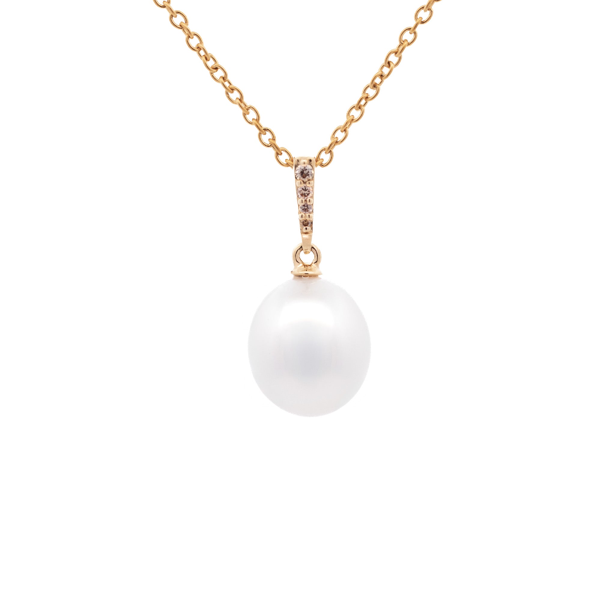 9K Yellow Gold Australian South Sea 11-12 mm Cultured Pearl & Diamond Pendant front view