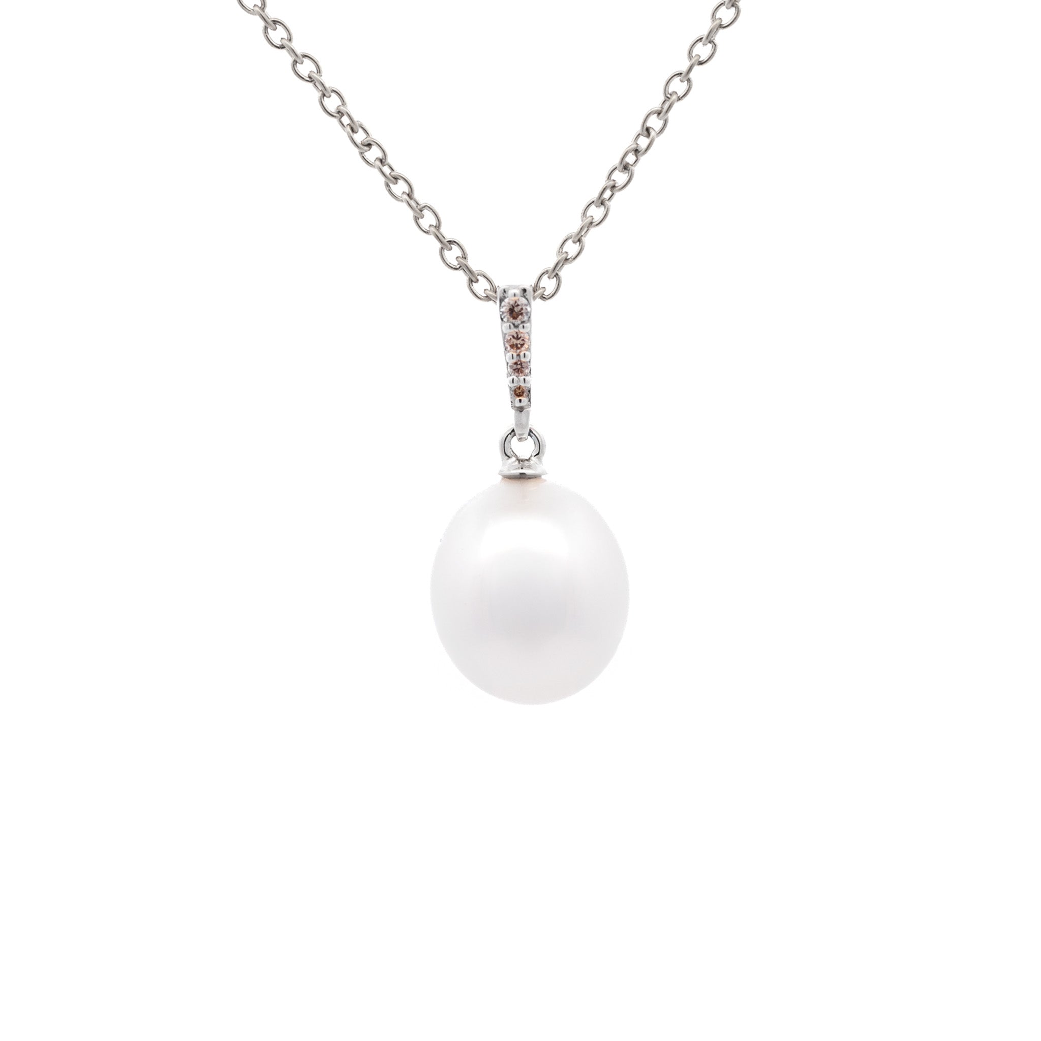9K White Gold Australian South Sea 11-12 mm Cultured Pearl and Diamond Pendant front view