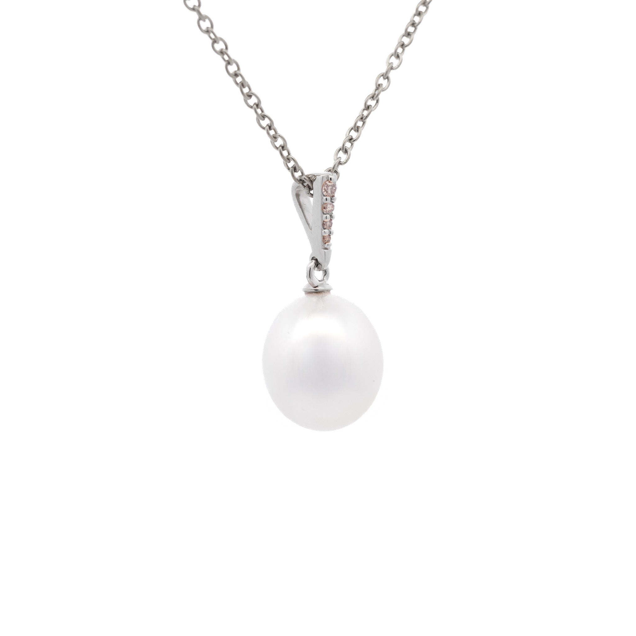 9K White Gold Australian South Sea 11-12 mm Cultured Pearl and Diamond Pendant side view