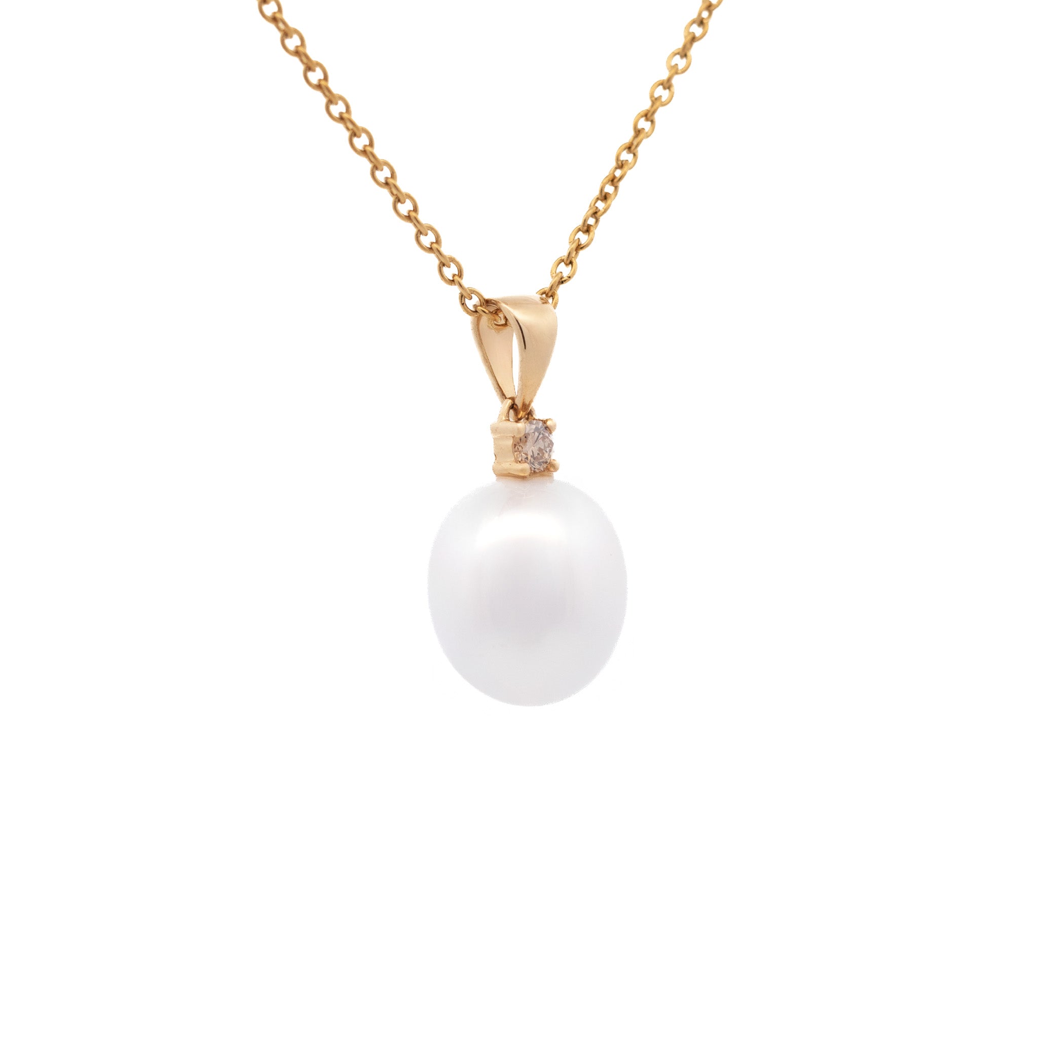 9K Yellow Gold Australian South Sea 11-12 mm Cultured Pearl & Diamond Pendant side view