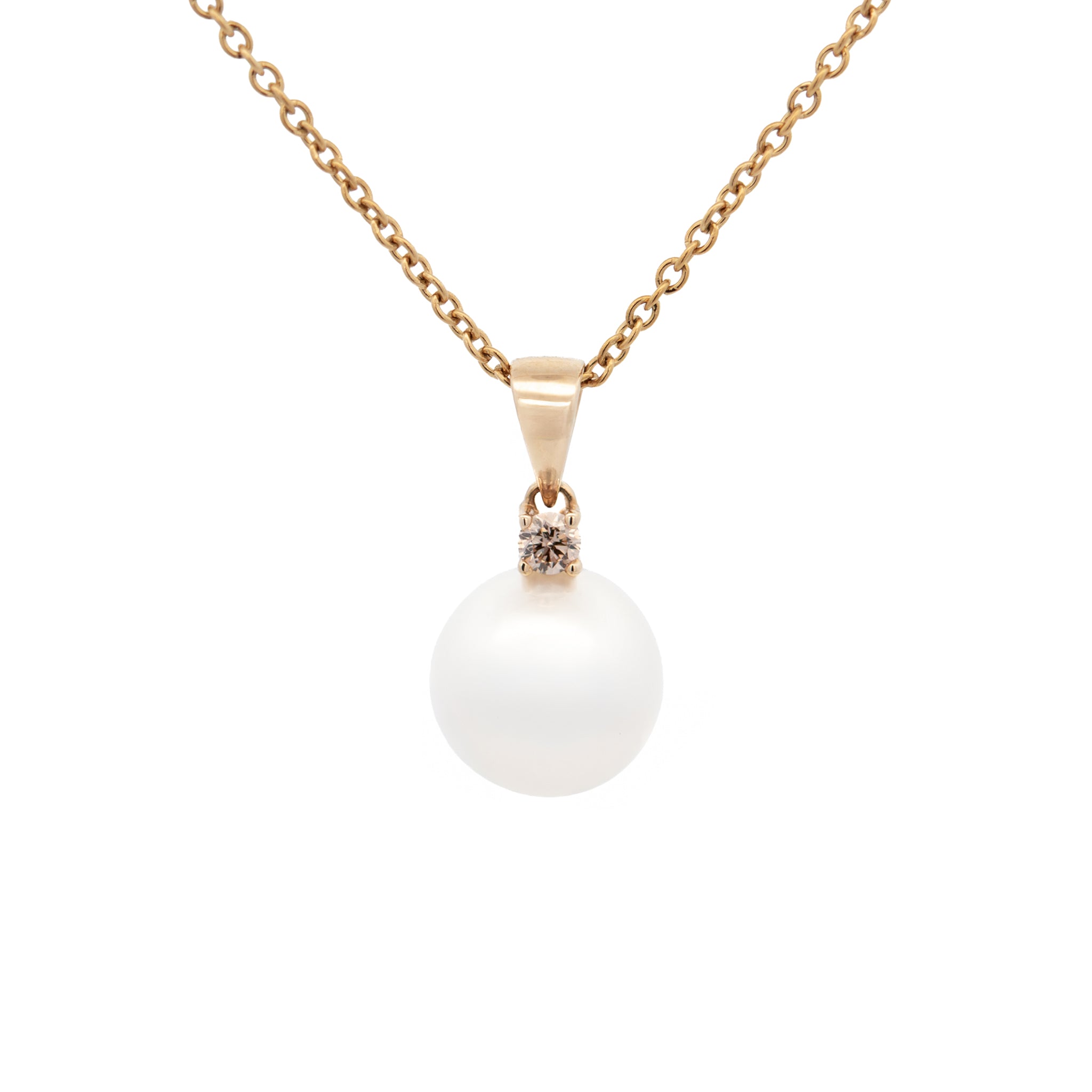9K Yellow Gold Australian South Sea Cultured 11-12mm Pearl and Argyle Diamond Pendant front view