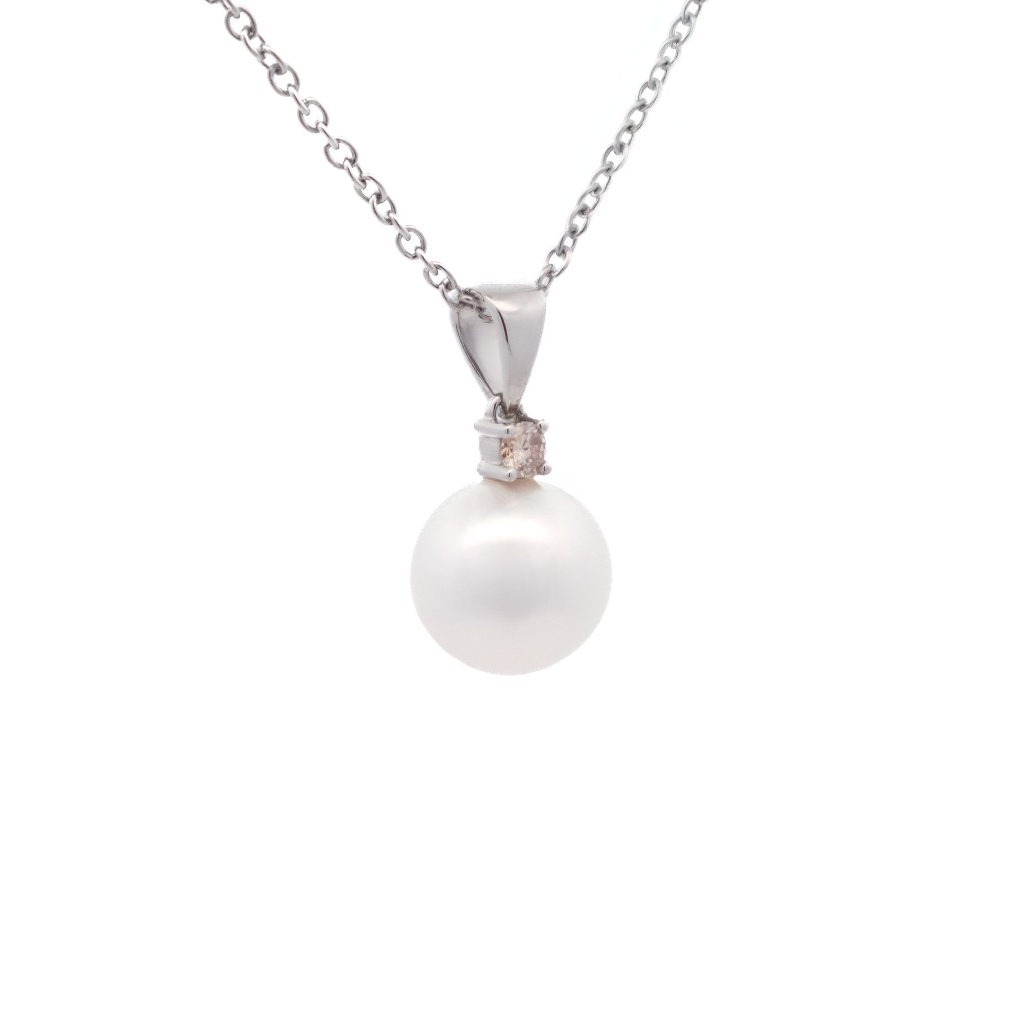 9K White Gold Australian South Sea 11-12 mm Cultured Pearl & Diamond Pendant side view