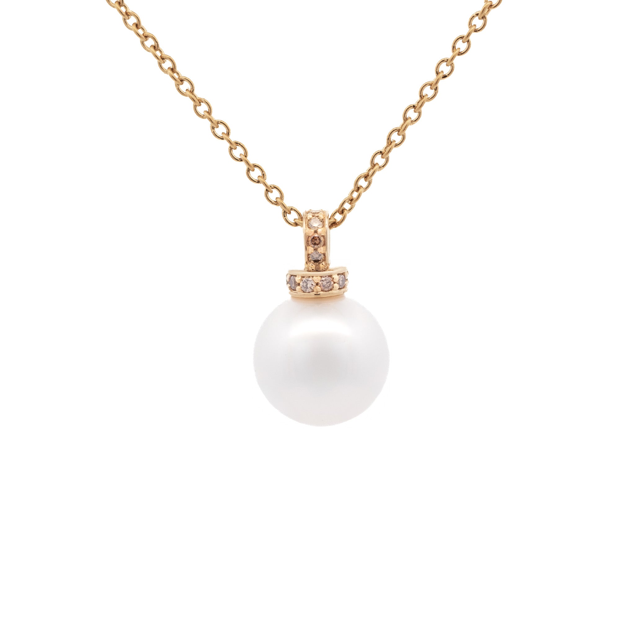 9K Yellow Gold Australian South Sea 11-12 mm Cultured Pearl & Diamond Pendant front view