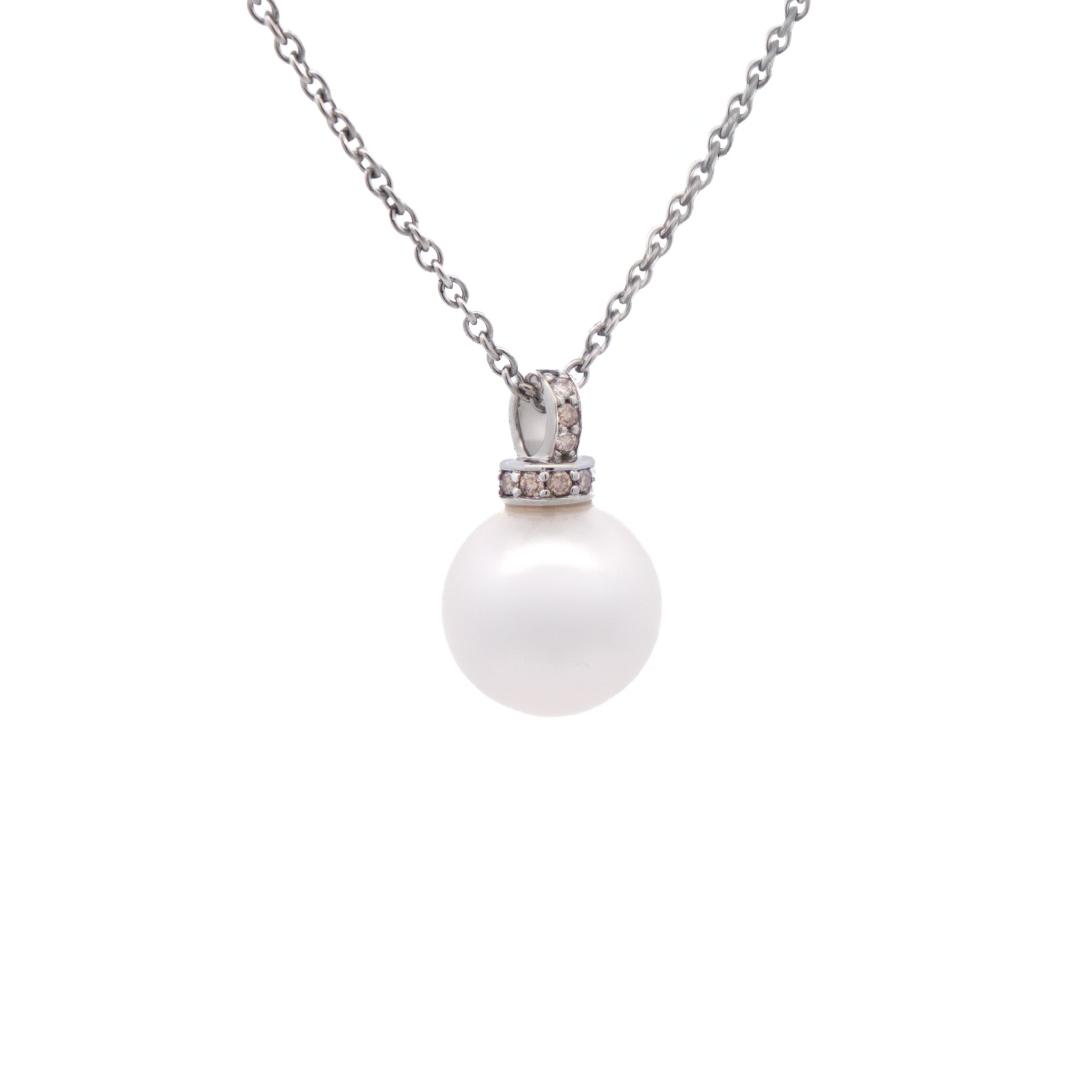 9K White Gold Australian South Sea 11-12 mm Cultured Pearl & Diamond Pendant side view