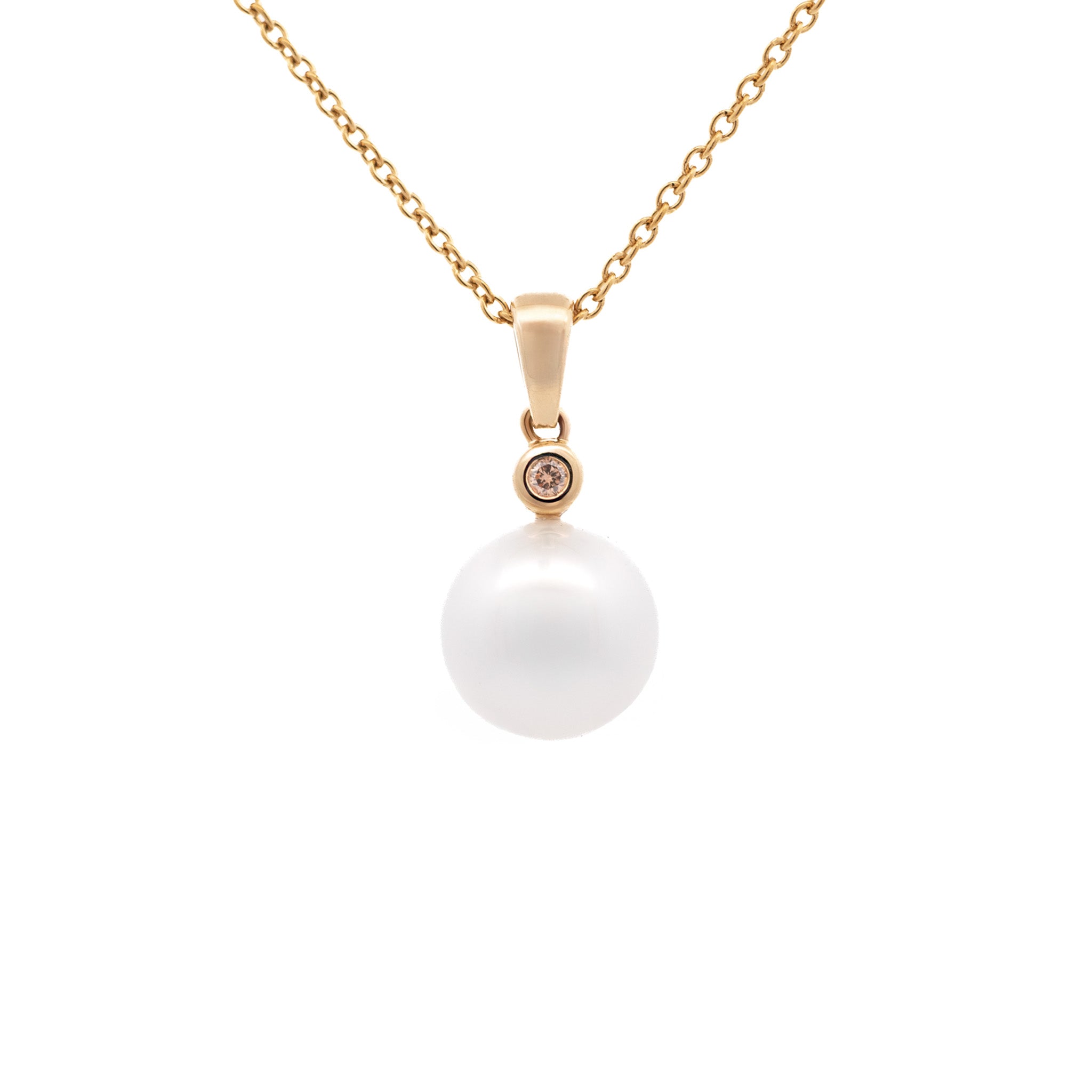 9K Yellow Gold Australian South Sea 11-12 mm Cultured Pearl & Diamond Pendant front view