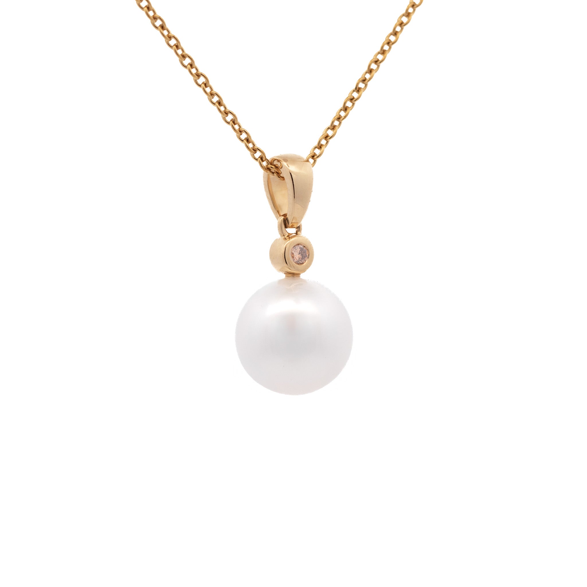 9K Yellow Gold Australian South Sea 11-12 mm Cultured Pearl & Diamond Pendant side view