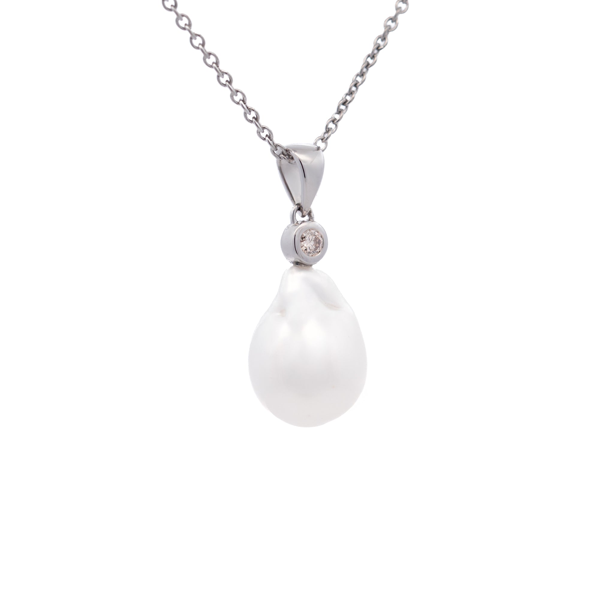 9K White Gold Australian South Sea 12-13 mm Cultured Pearl and Diamond Pendant