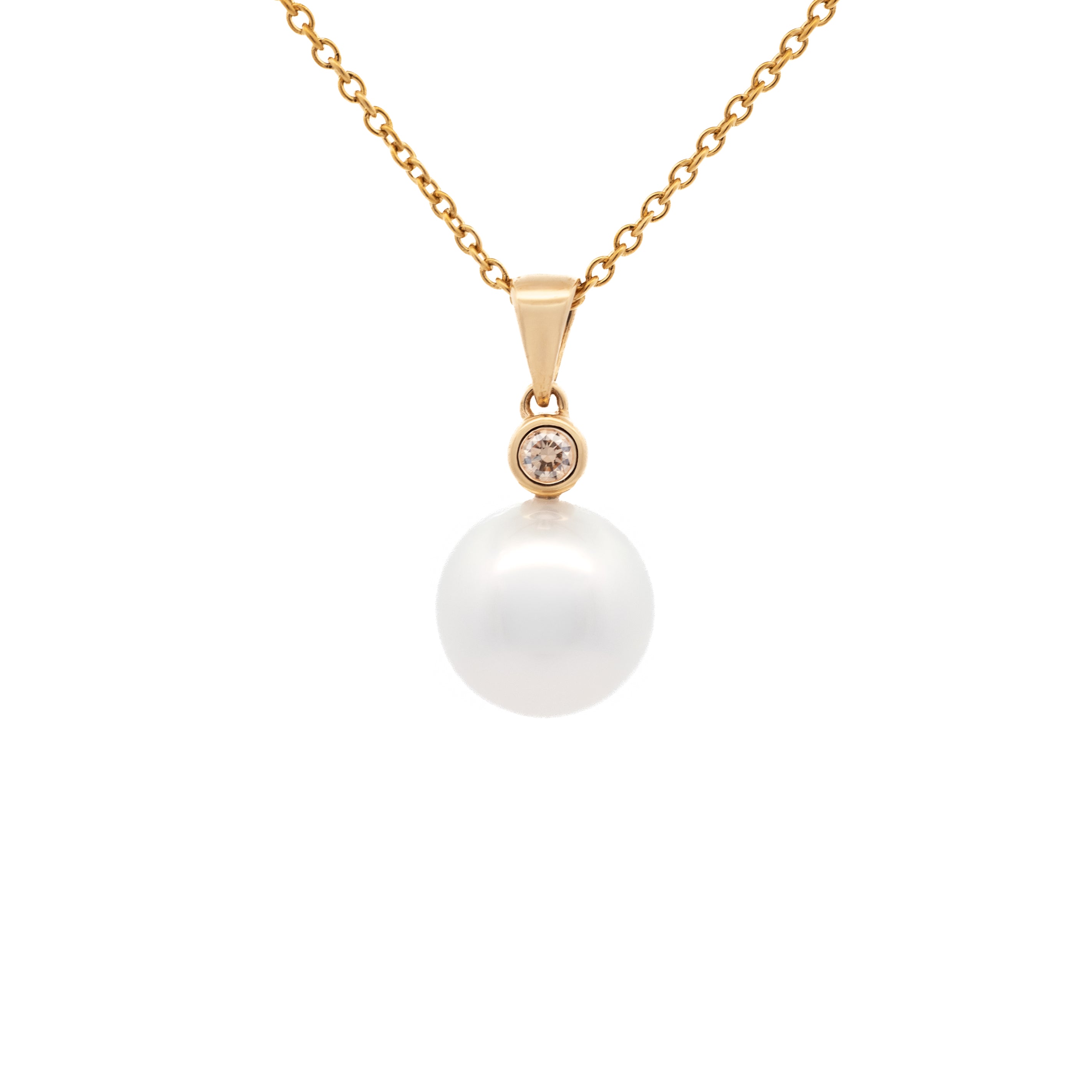 9K Yellow Gold Australian South Sea 12-13 mm Cultured Pearl & Diamond Pendant front view