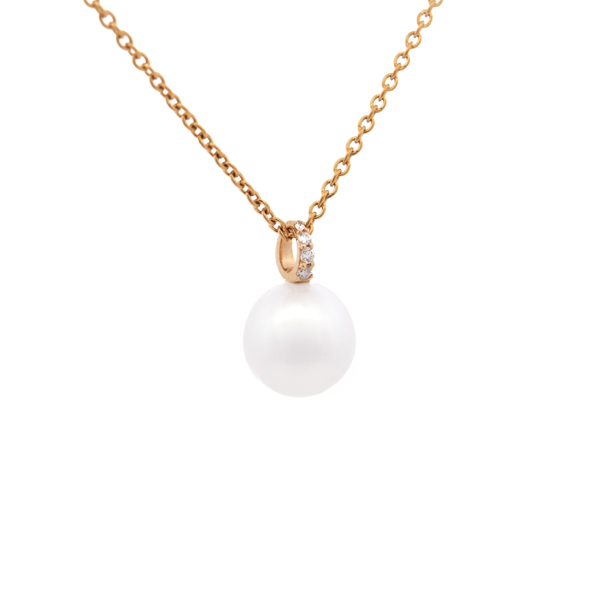 9K Yellow Gold Australian South Sea 10-11 mm Cultured Pearl and Diamond Pendant side view