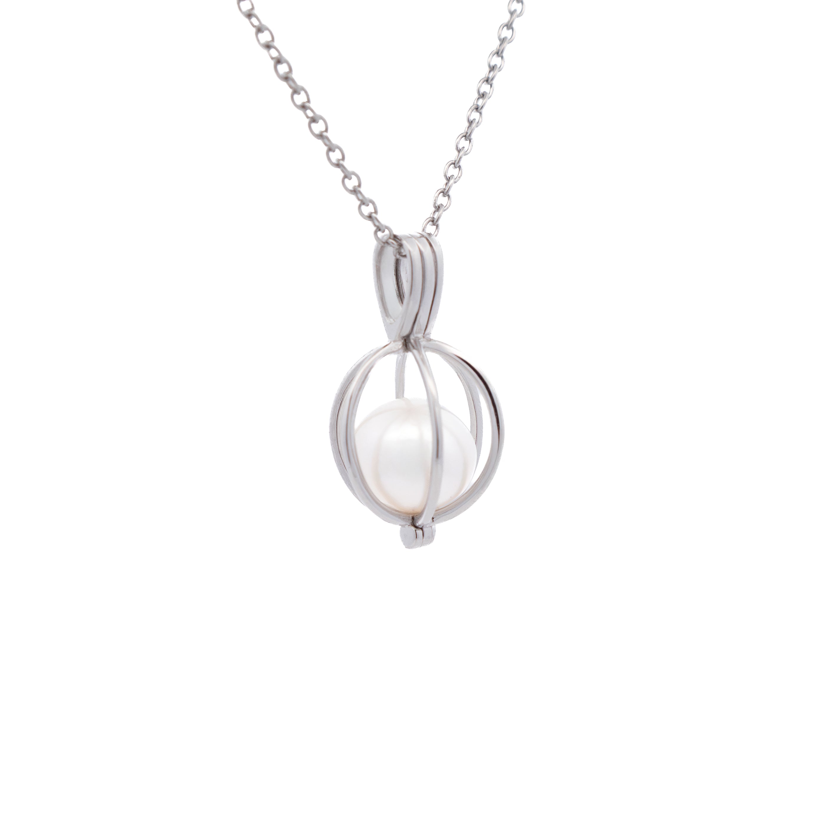Sterling Silver Australian South Sea 10-11 mm Cultured Pearl Cage Pendant side view